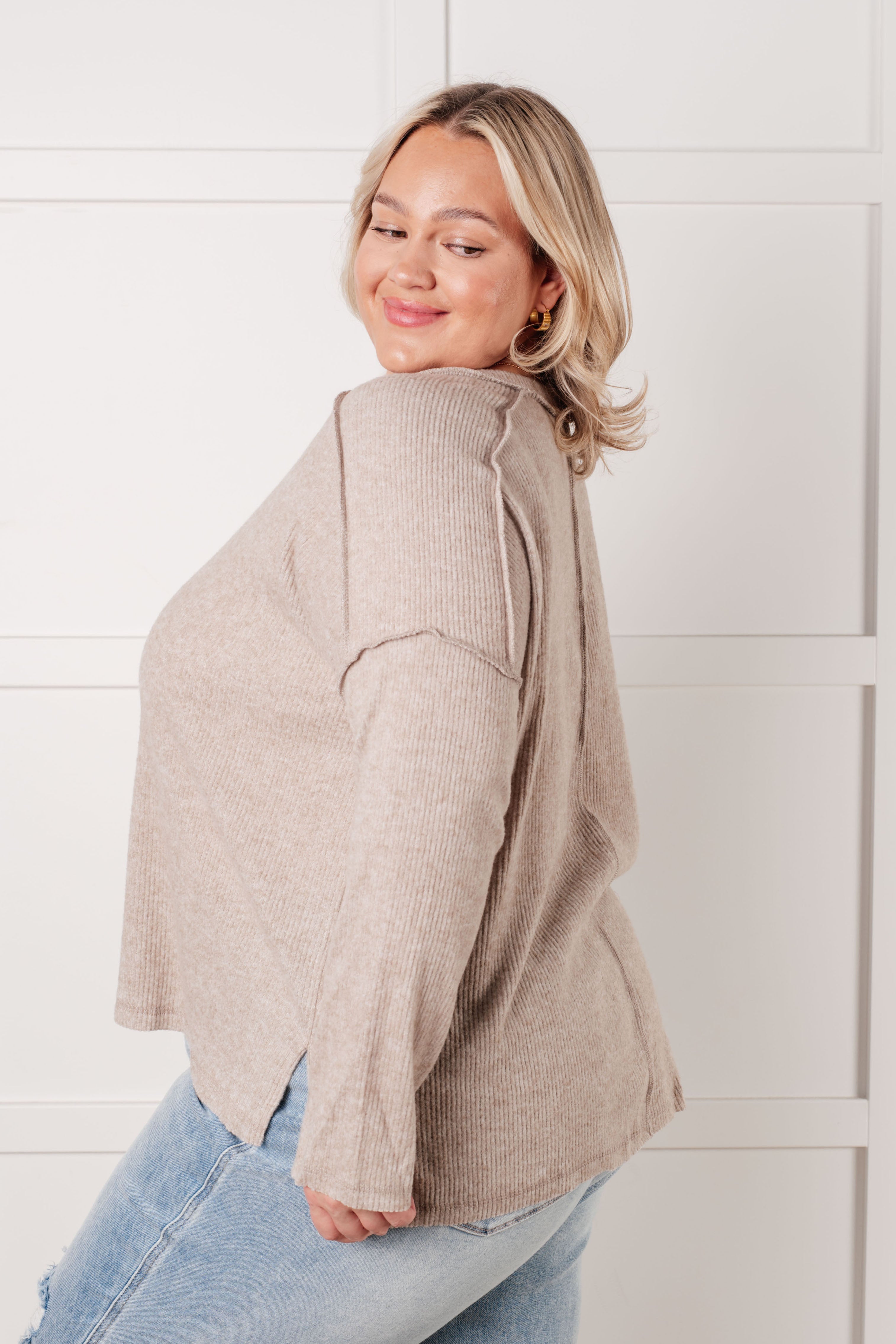 Simply Basic Ribbed Hacci Sweater in H Mocha-Tops-Stay Foxy Boutique, Florissant, Missouri