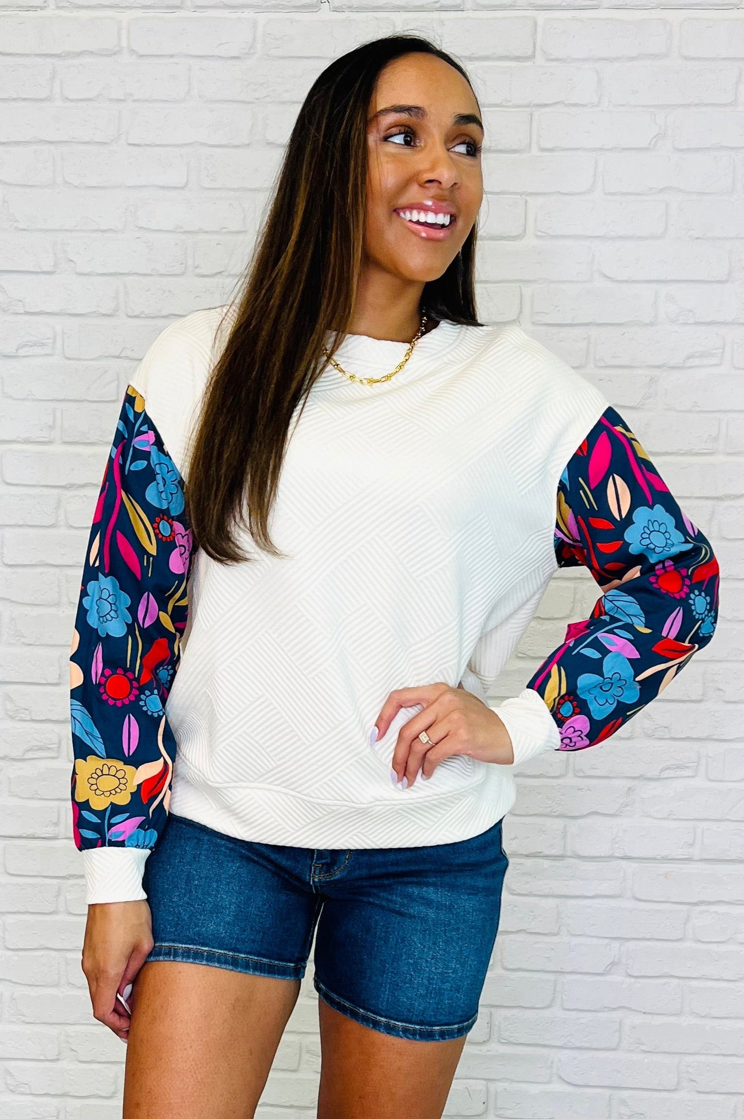 Sing a Melody Floral Sleeve Top-Womens-Stay Foxy Boutique, Florissant, Missouri