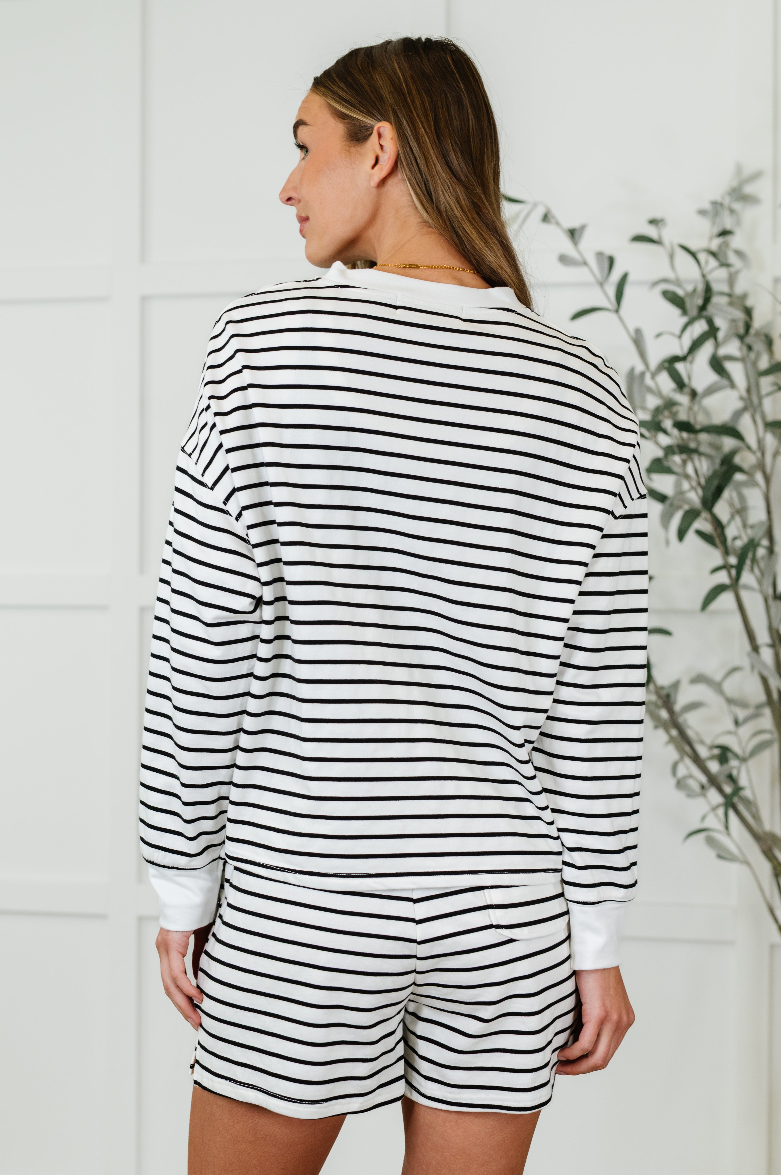 Situationally Sound Striped Long Sleeve Top and Shorts Set-Womens-Stay Foxy Boutique, Florissant, Missouri