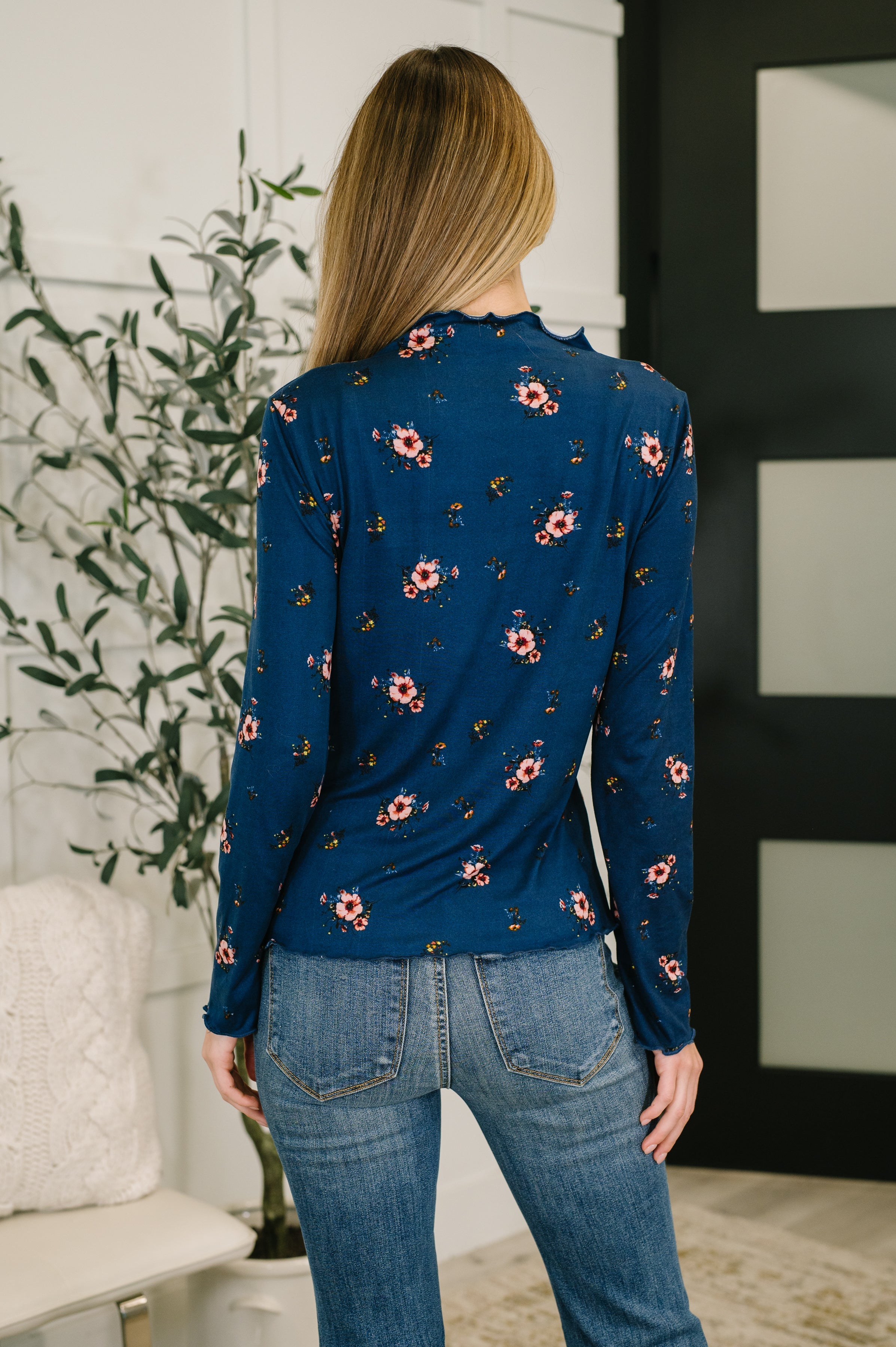 Something in the Air Lettuce Hem Longsleeve Top in Navy-Womens-Stay Foxy Boutique, Florissant, Missouri