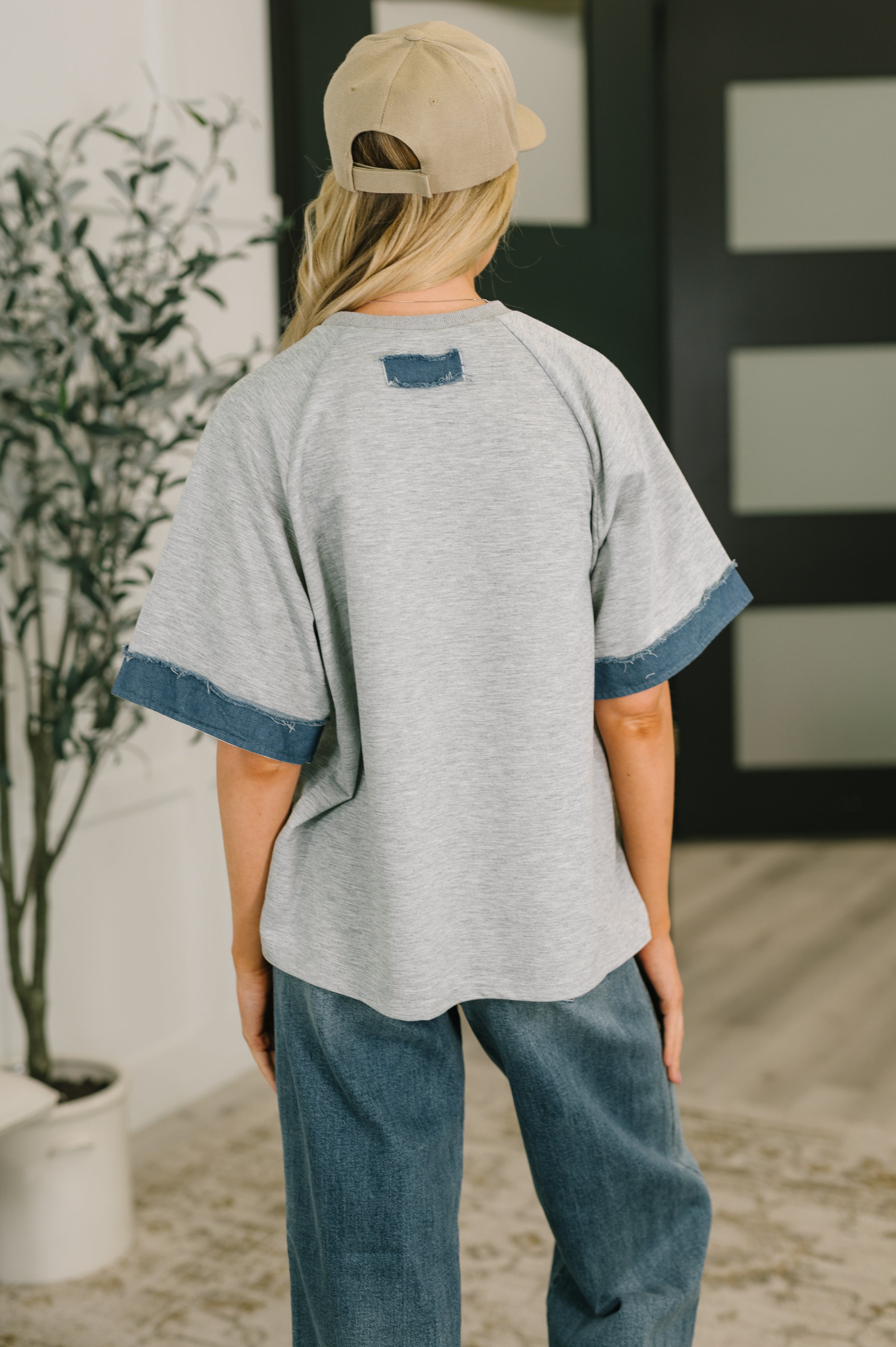 Star Stud Distressed Applique Top-Womens-Stay Foxy Boutique, Florissant, Missouri
