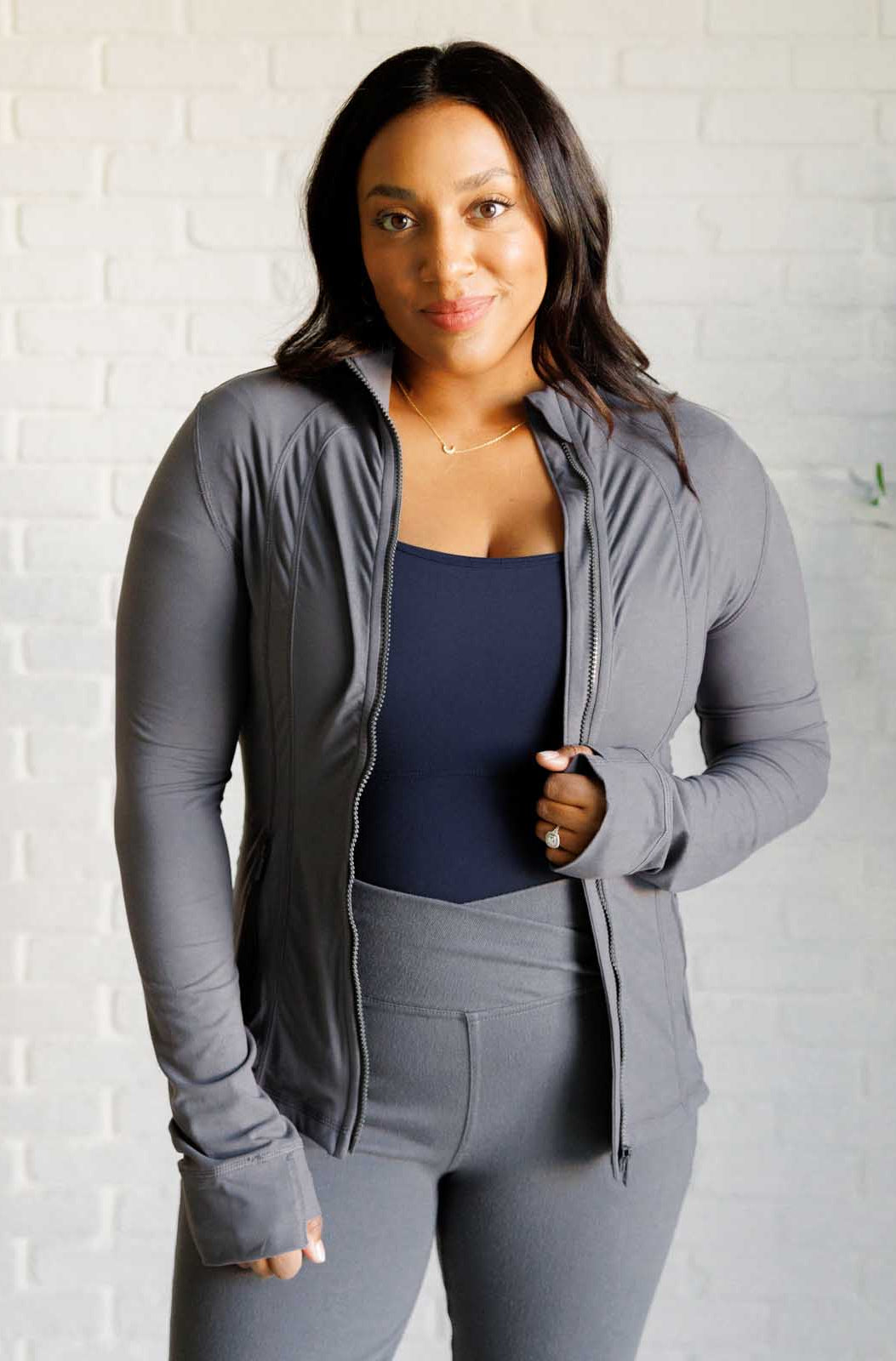 Staying Swift Activewear Jacket in Titanium-Athleisure-Stay Foxy Boutique, Florissant, Missouri