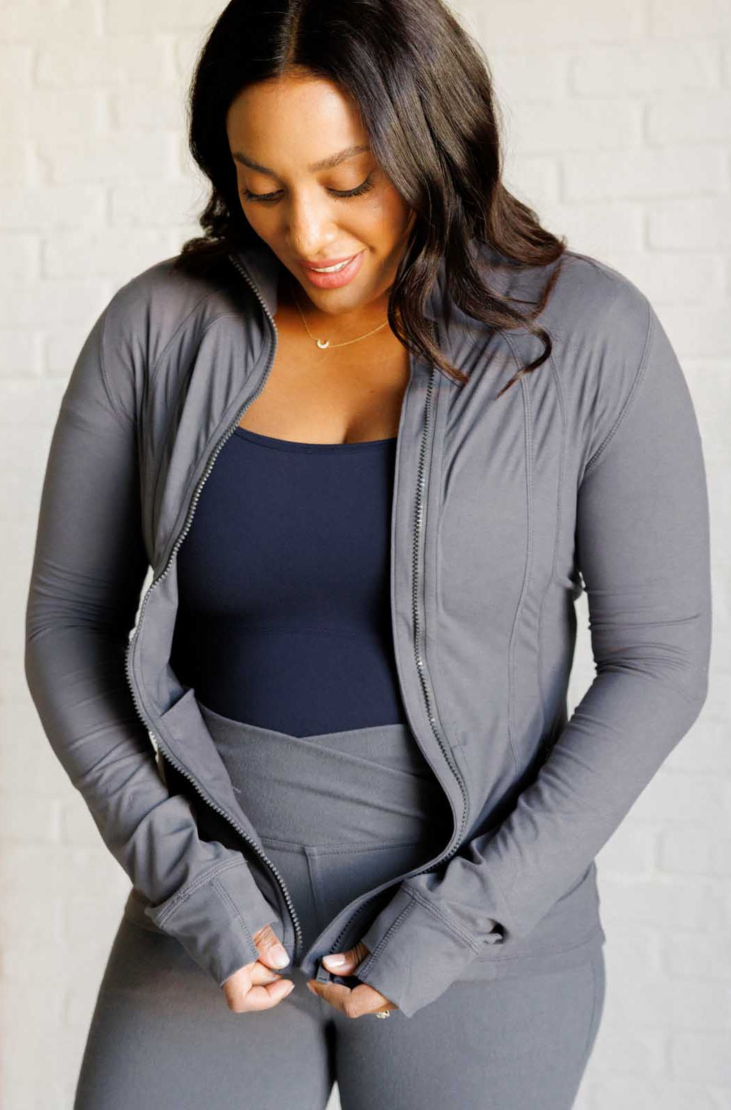 Staying Swift Activewear Jacket in Titanium-Athleisure-Stay Foxy Boutique, Florissant, Missouri