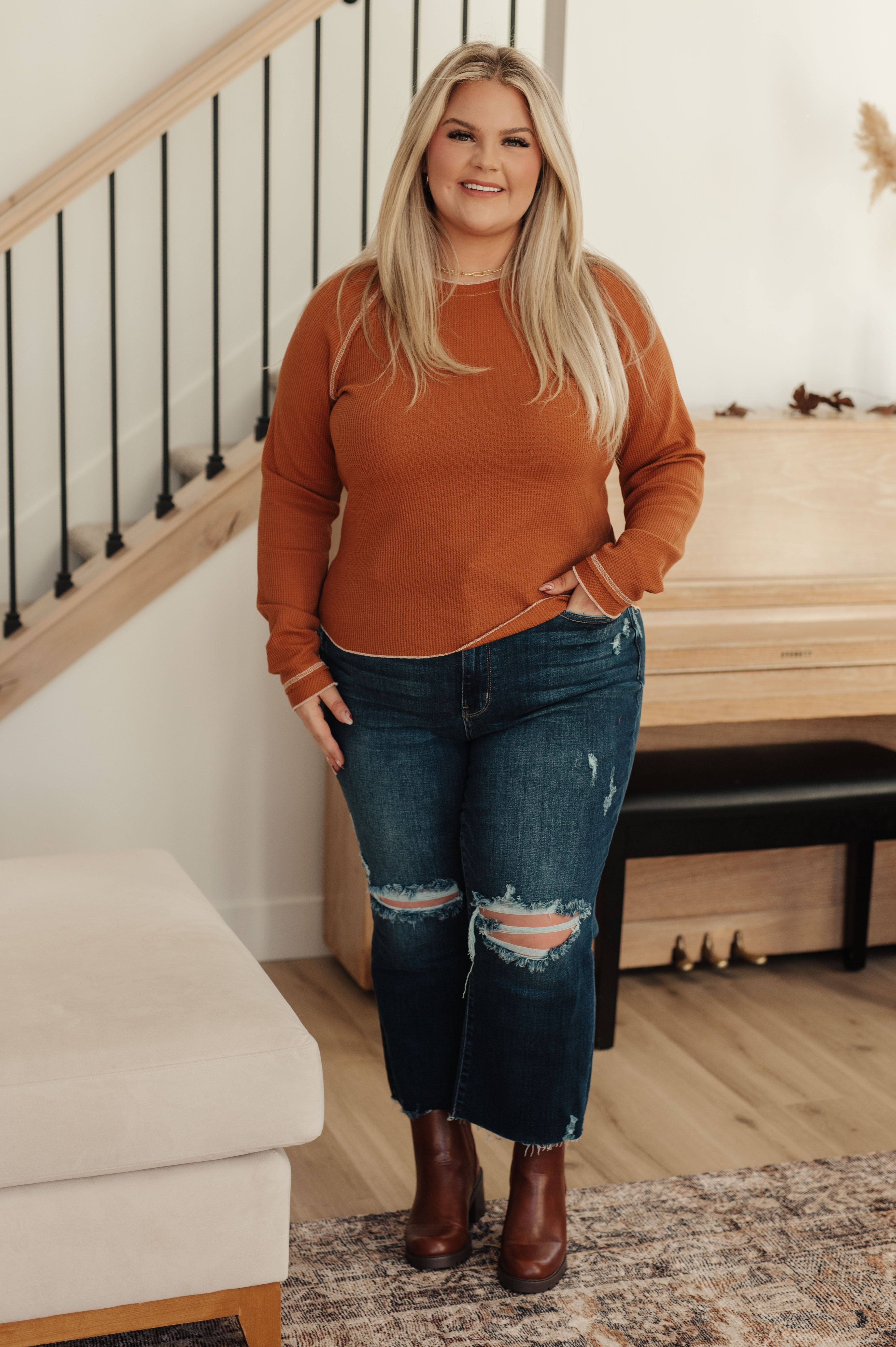 Stitch In Time Waffle Knit Top-Tops-Stay Foxy Boutique, Florissant, Missouri