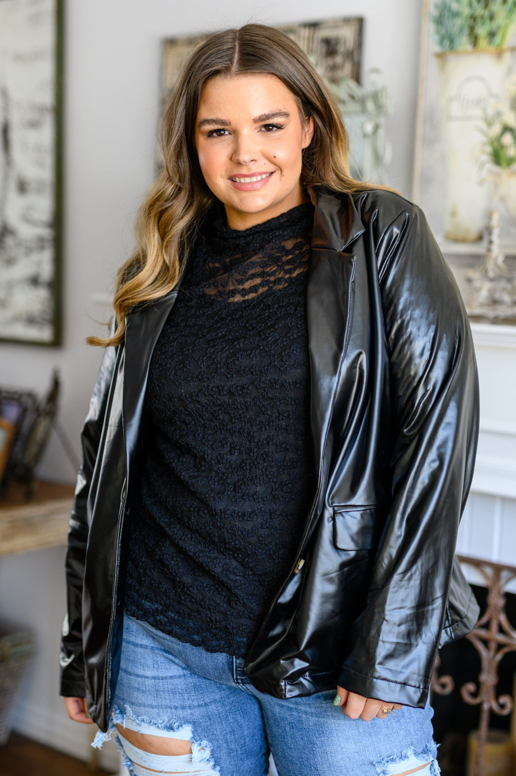 Streets of Dublin Faux Leather Blazer-Womens-Stay Foxy Boutique, Florissant, Missouri