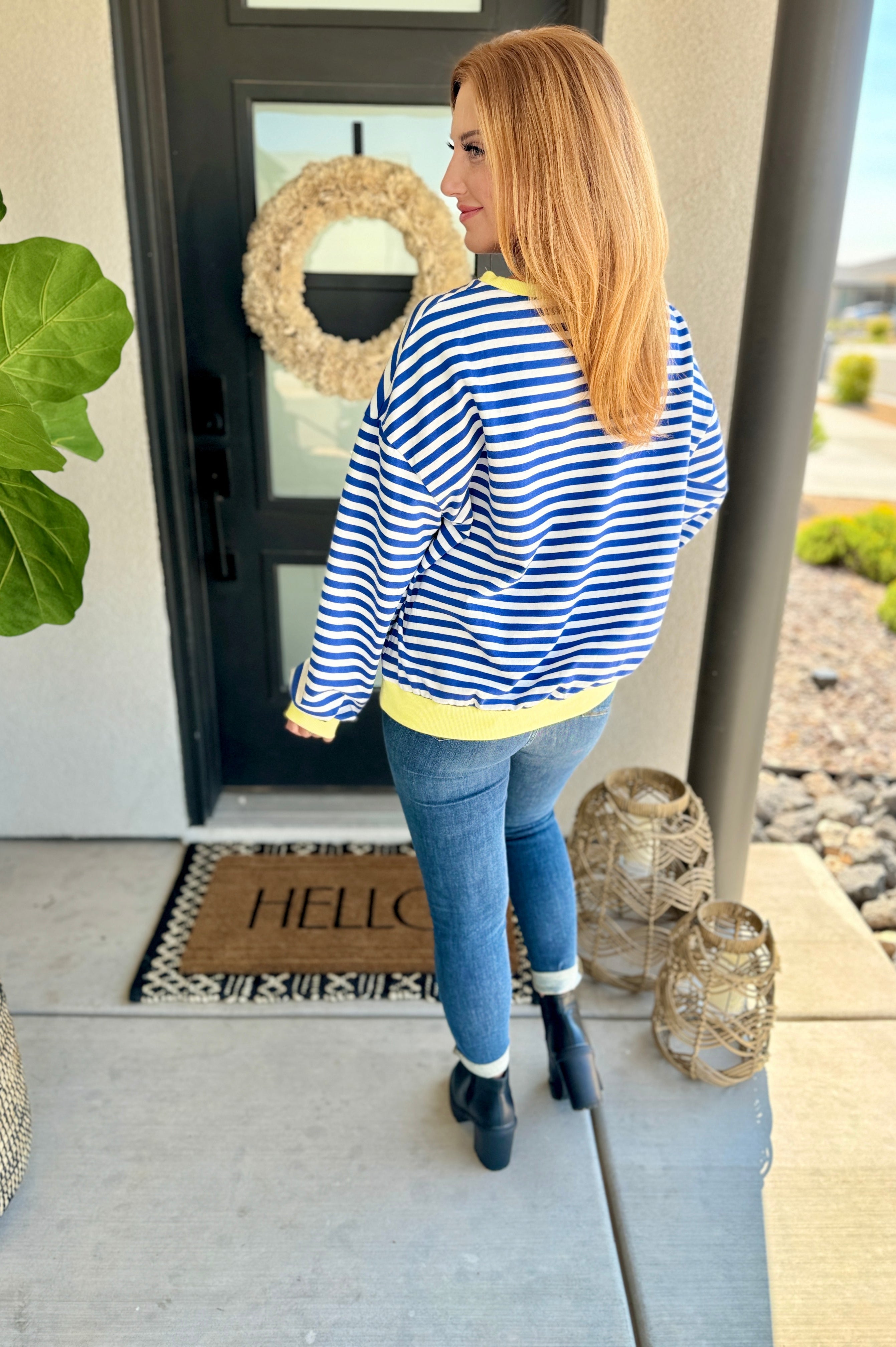 PREORDER: Larson Contrast Pullover in Blue/White-Womens-Stay Foxy Boutique, Florissant, Missouri