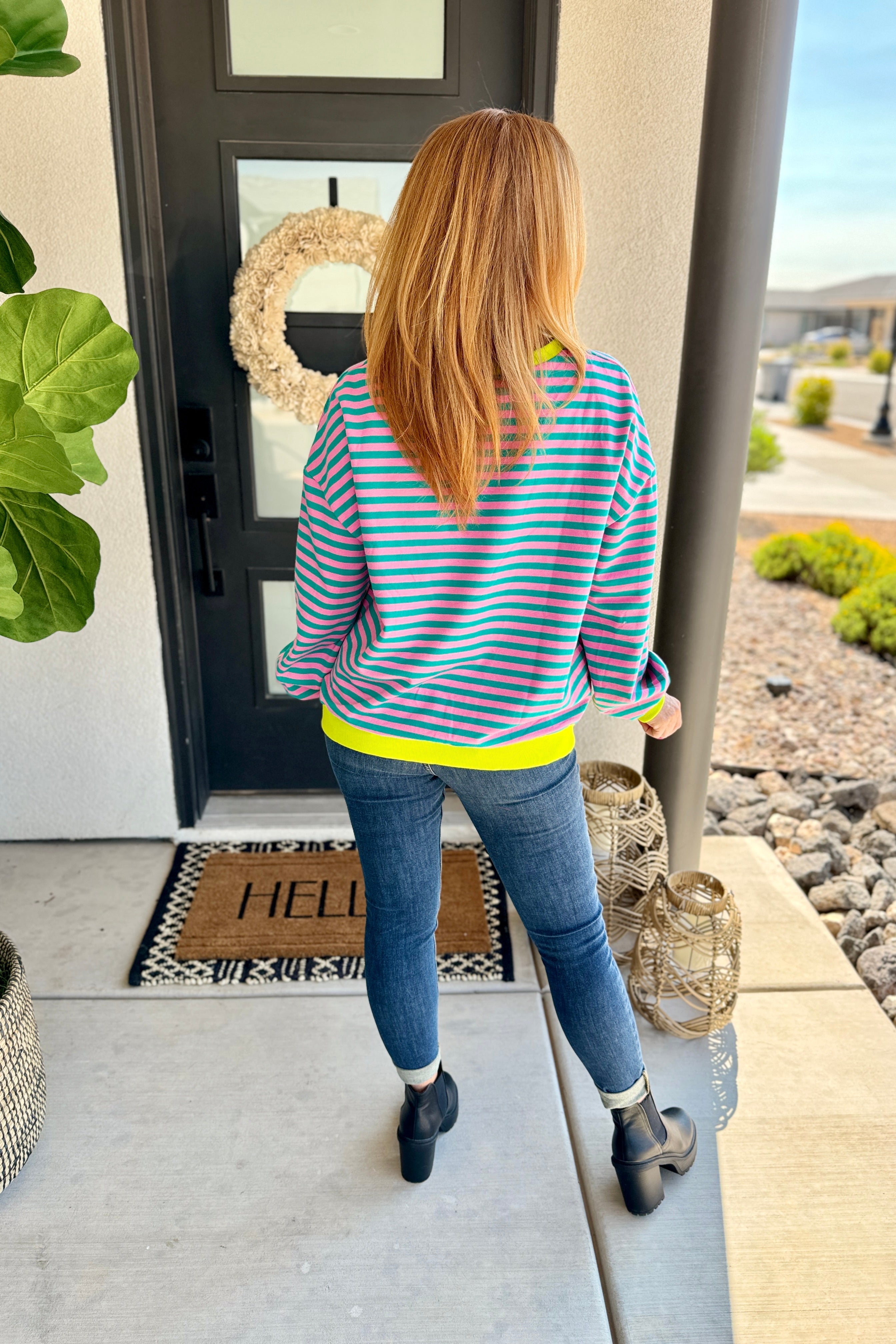 PREORDER: Larson Contrast Pullover in Pink/Green-Womens-Stay Foxy Boutique, Florissant, Missouri