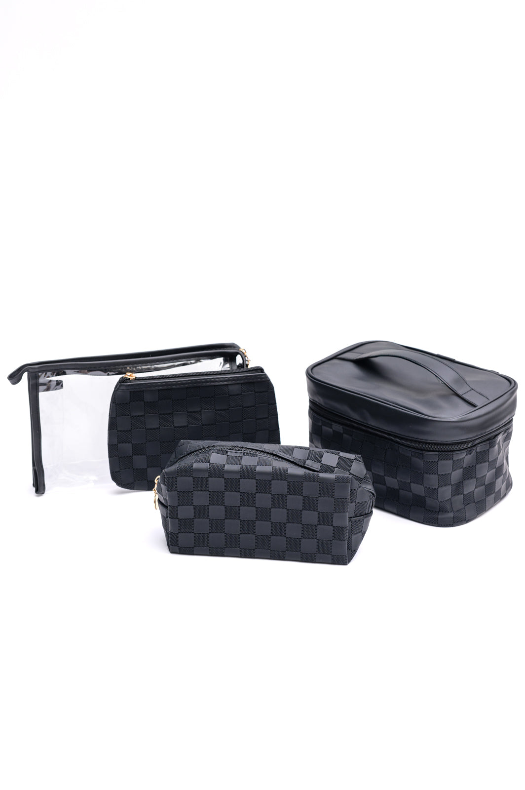 Subtly Checked Cosmetic Bags set of 4 in Black-Accessories-Stay Foxy Boutique, Florissant, Missouri