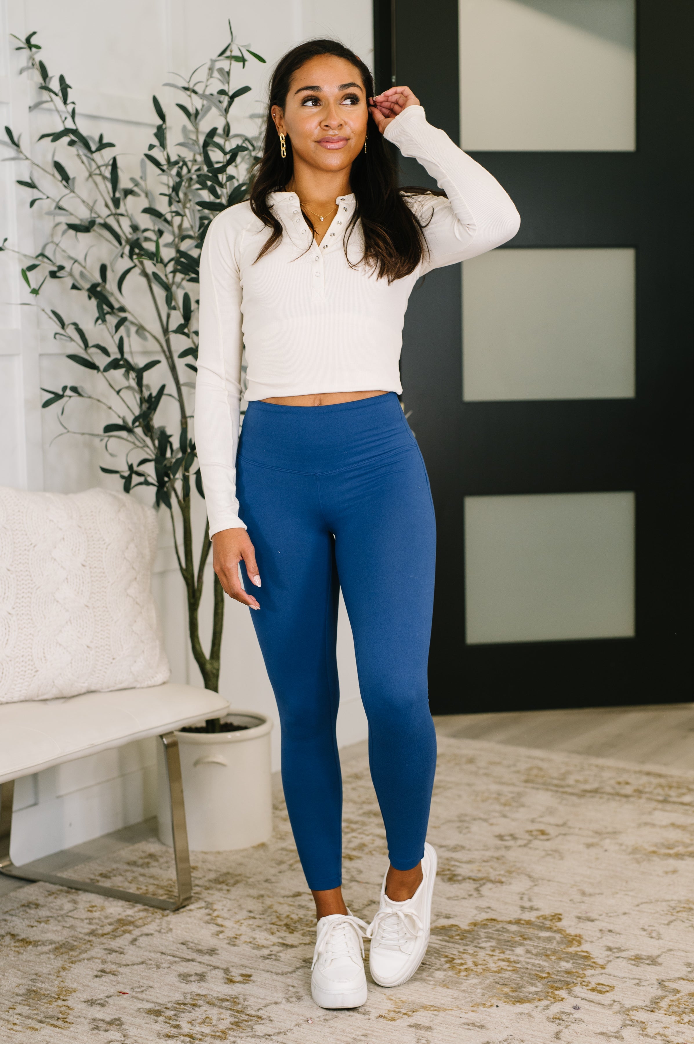 Sunday Splits High Waisted Leggings in Light Navy-Womens-Stay Foxy Boutique, Florissant, Missouri