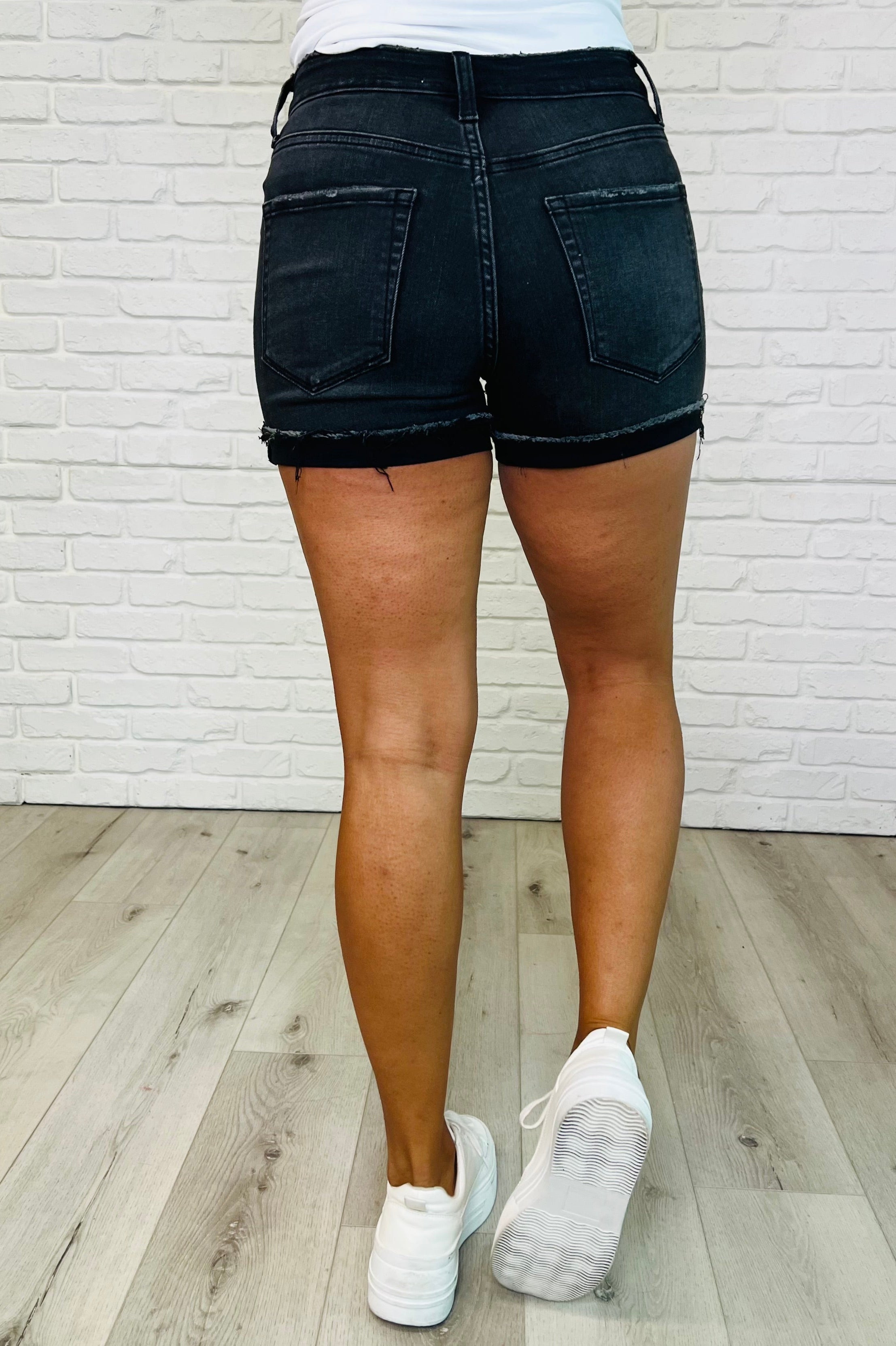 Sunset Stroll Distressed Hem Shorts in Washed Black-Womens-Stay Foxy Boutique, Florissant, Missouri
