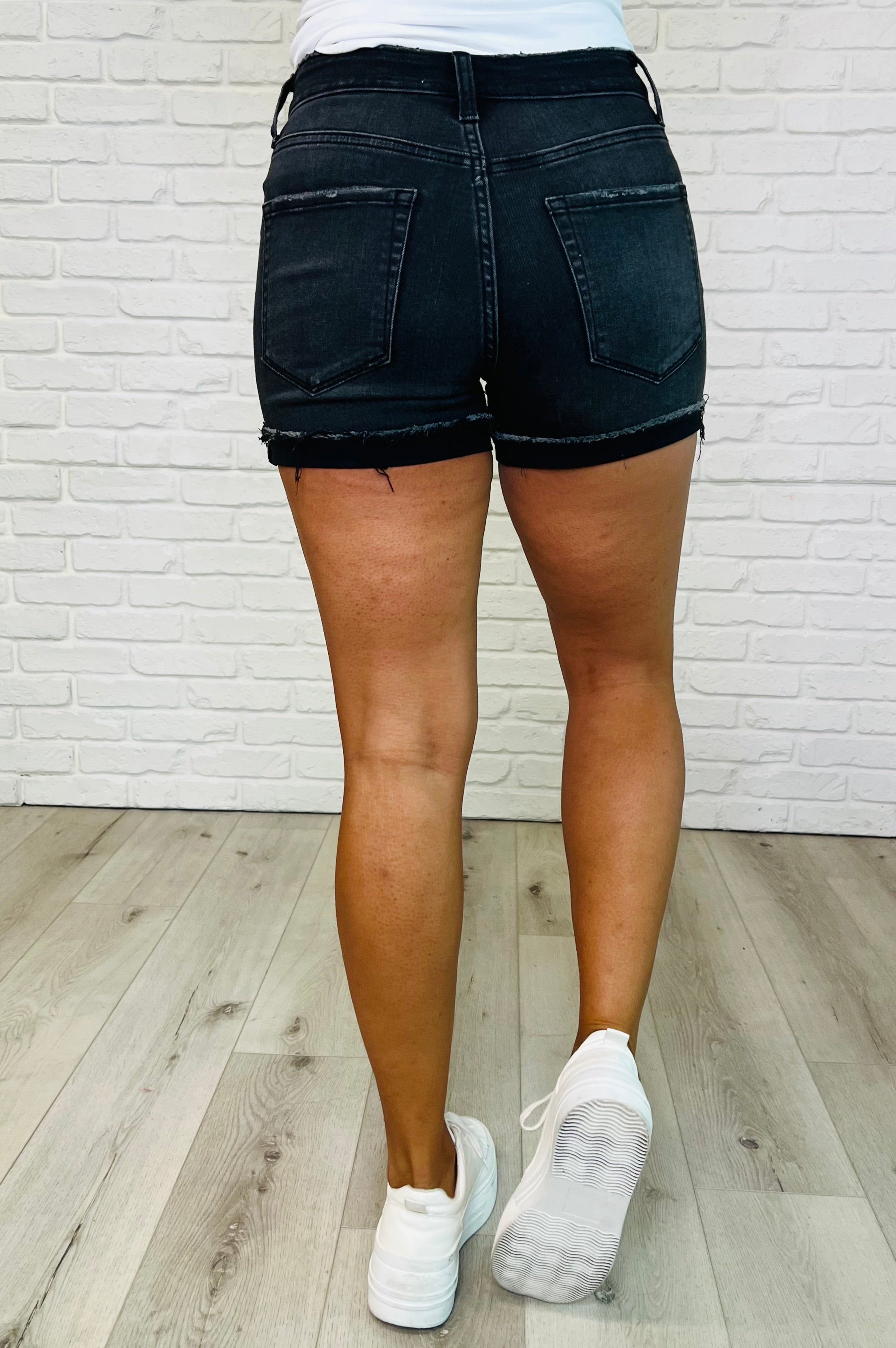 Sunset Stroll Distressed Hem Shorts in Washed Black-Womens-Stay Foxy Boutique, Florissant, Missouri