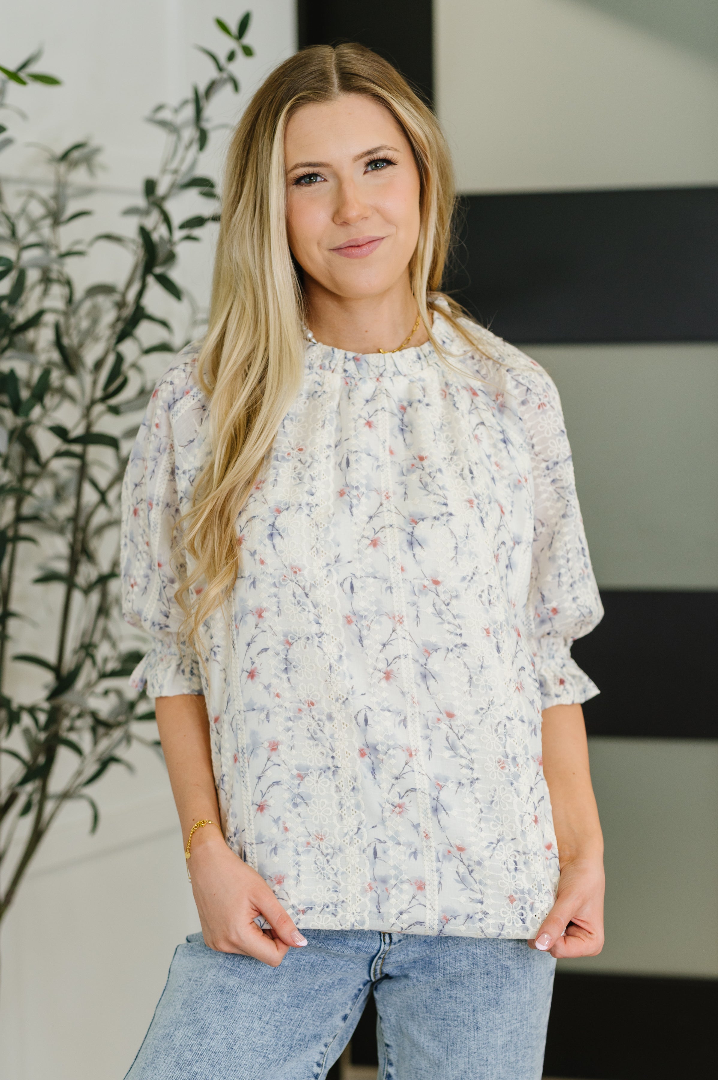 Sweet Ruffle Affair High Neck Blouse in Blue-Womens-Stay Foxy Boutique, Florissant, Missouri