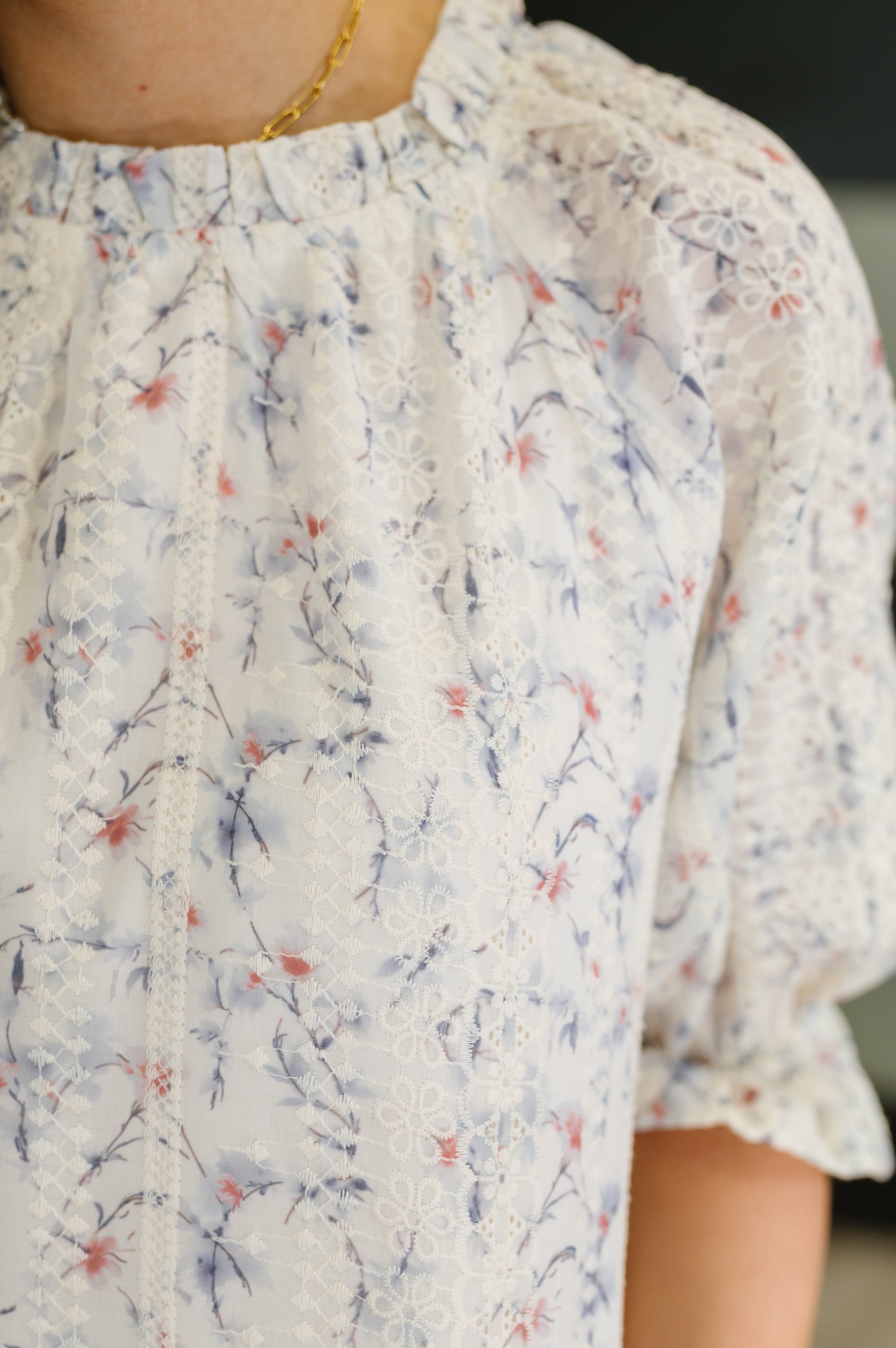 Sweet Ruffle Affair High Neck Blouse in Blue-Womens-Stay Foxy Boutique, Florissant, Missouri