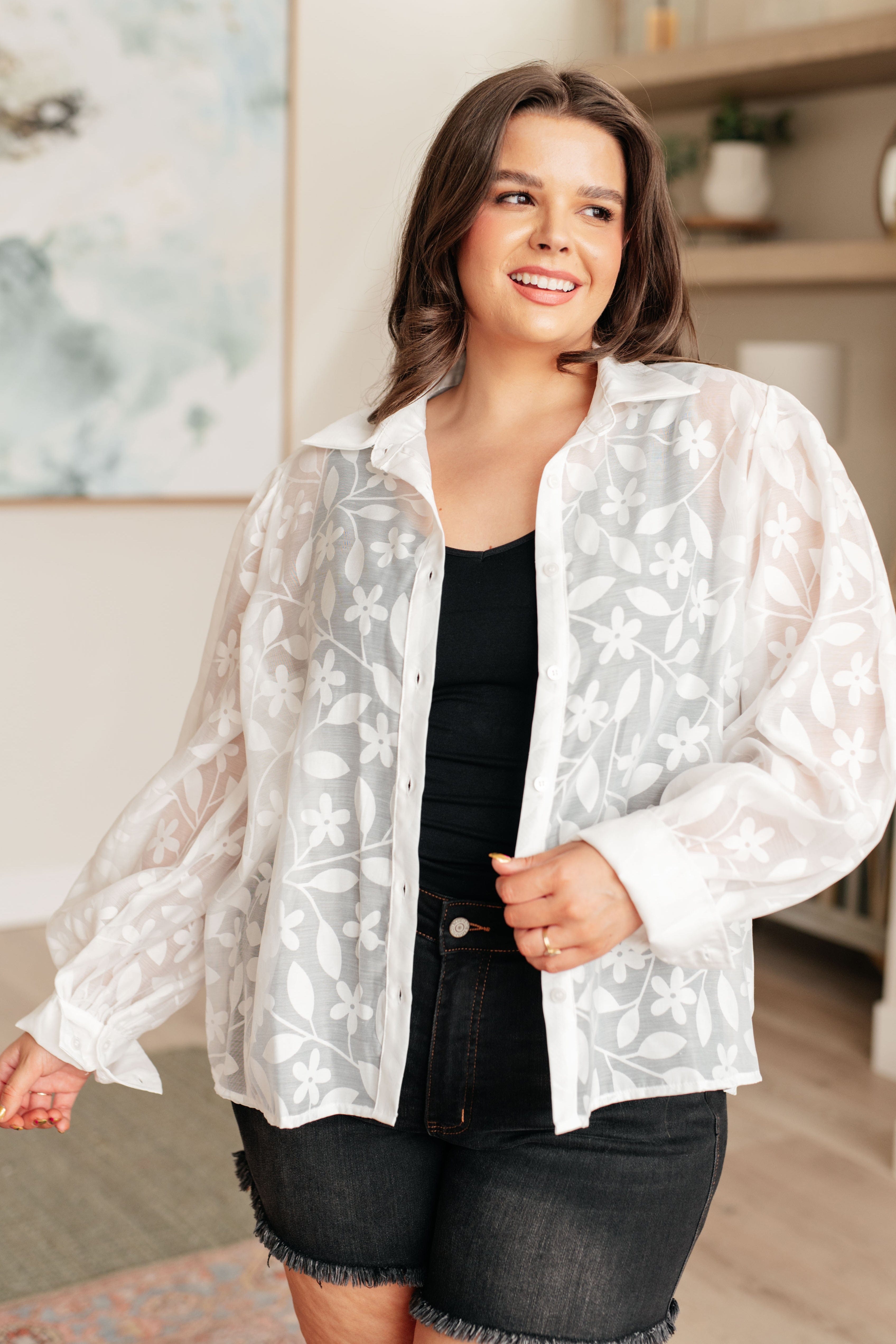 Sweet Serotonin Lace Button Up-Tops-Stay Foxy Boutique, Florissant, Missouri