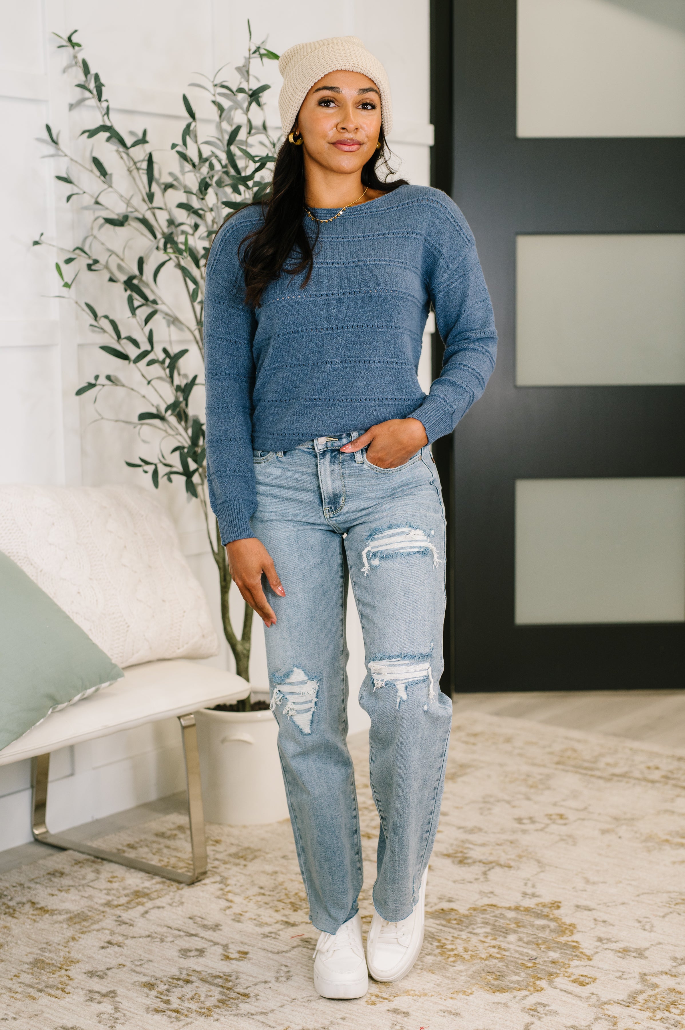Take My Time Boatneck Textured Long Sleeve-Womens-Stay Foxy Boutique, Florissant, Missouri