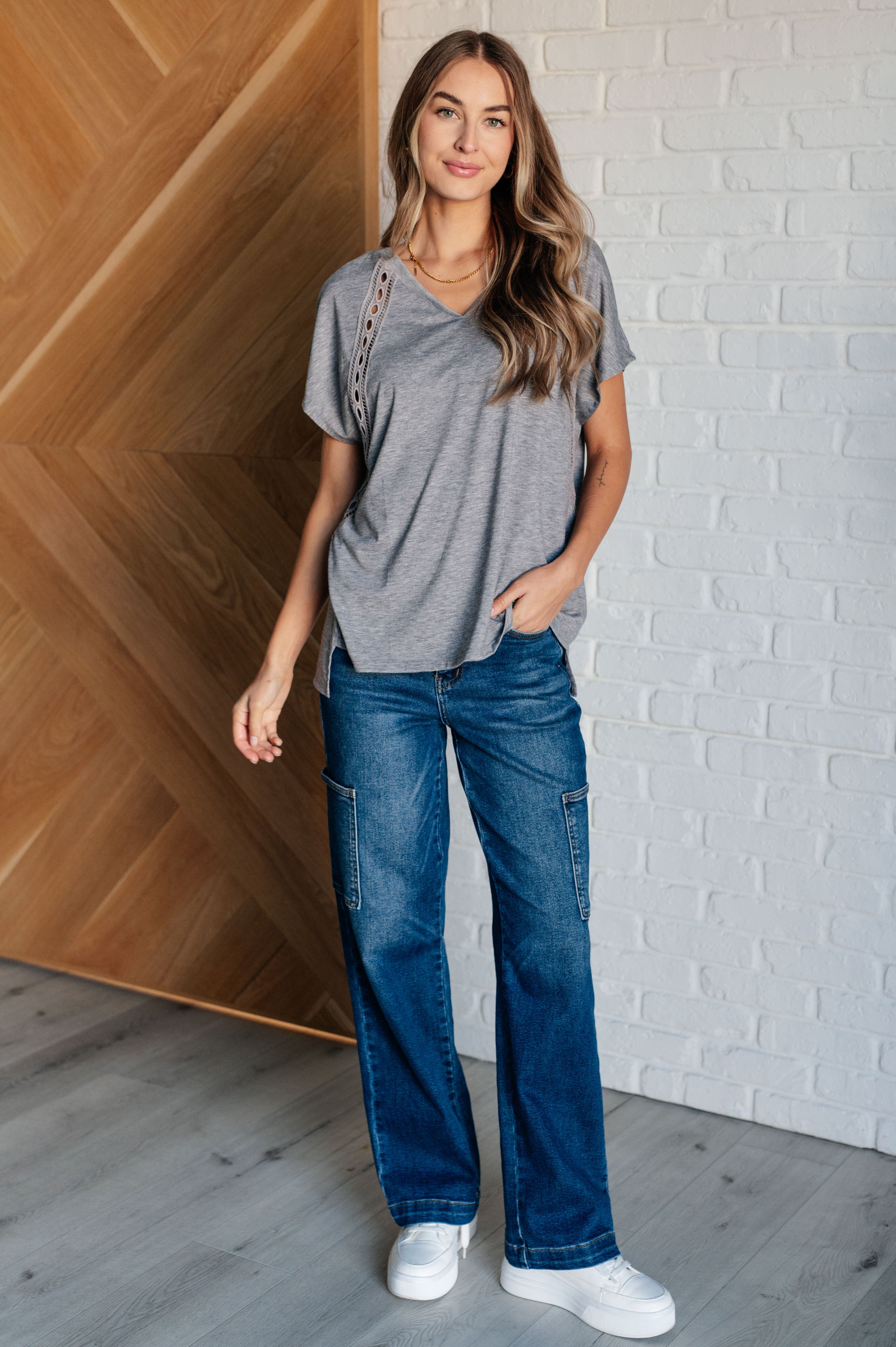 Take it Easy Eyelet Trim Top-Tops-Stay Foxy Boutique, Florissant, Missouri