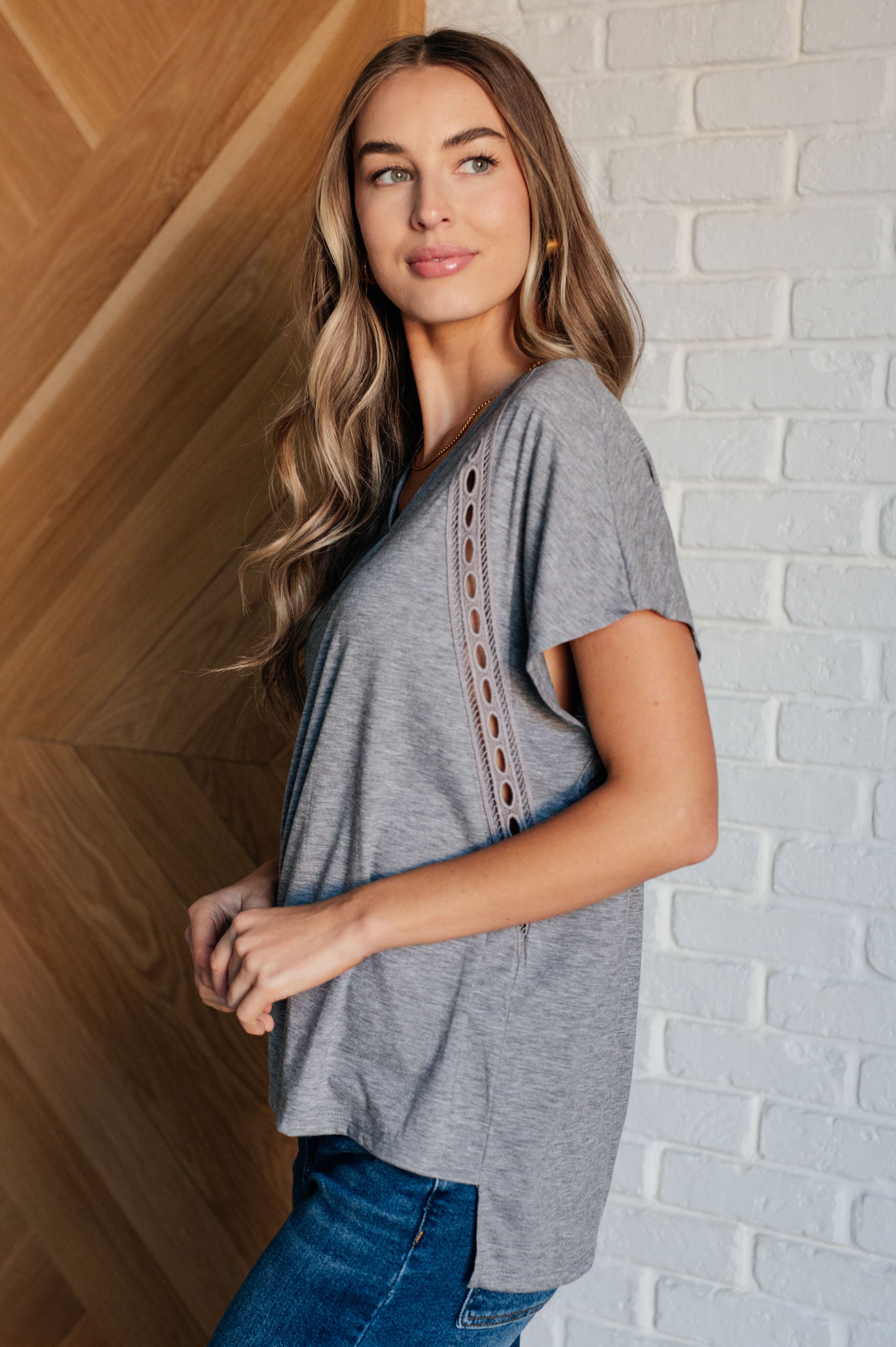 Take it Easy Eyelet Trim Top-Tops-Stay Foxy Boutique, Florissant, Missouri