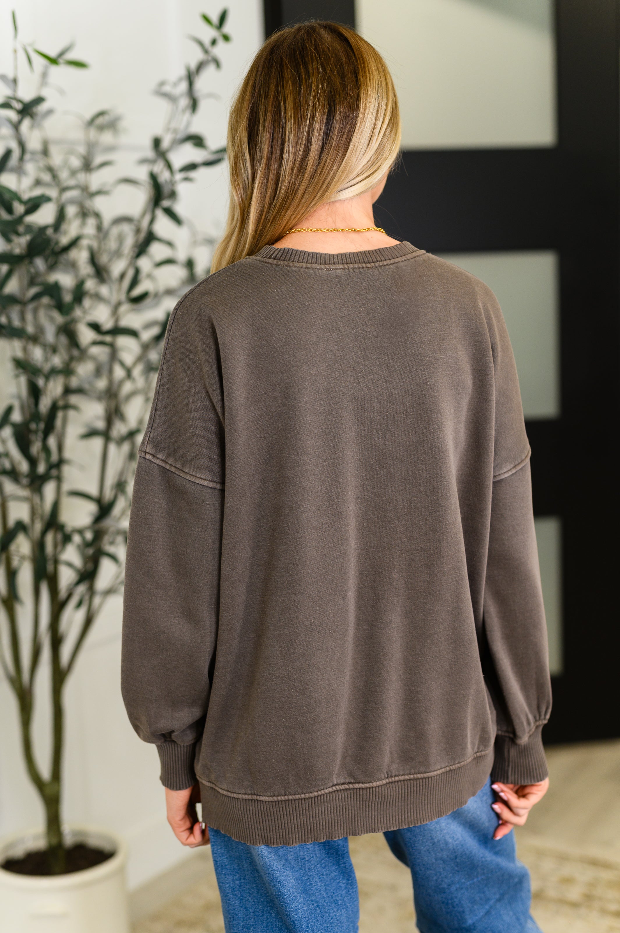 Talk Cozy to Me Stepped Hem Pullover in Brown-Womens-Stay Foxy Boutique, Florissant, Missouri