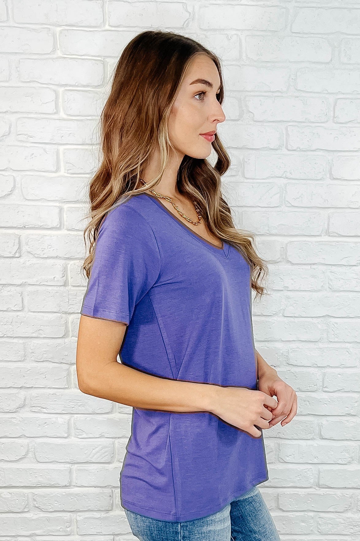 The Every Outfit Basic V-Neck Top in Marlin-Womens-Stay Foxy Boutique, Florissant, Missouri