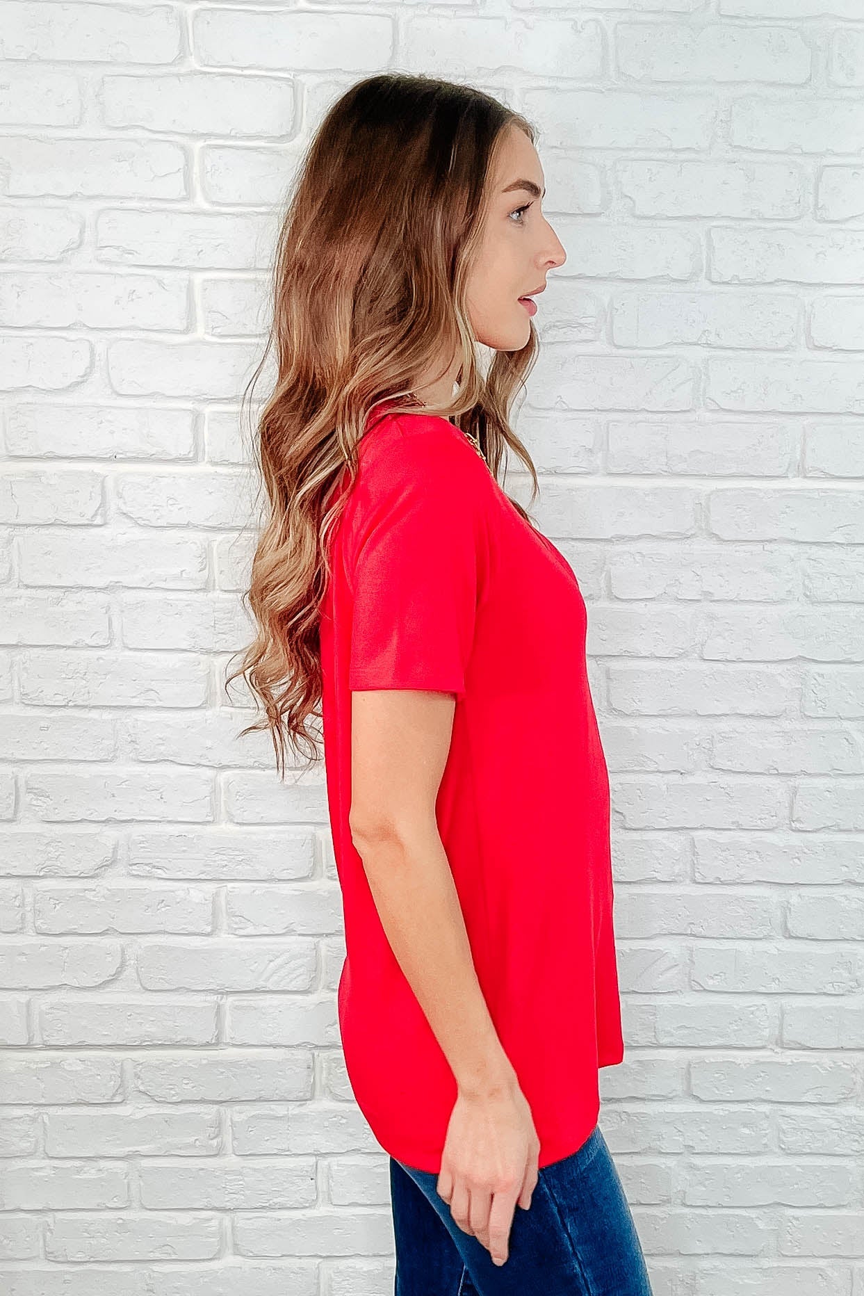 The Every Outfit Basic V-Neck Top in Ruby-Womens-Stay Foxy Boutique, Florissant, Missouri