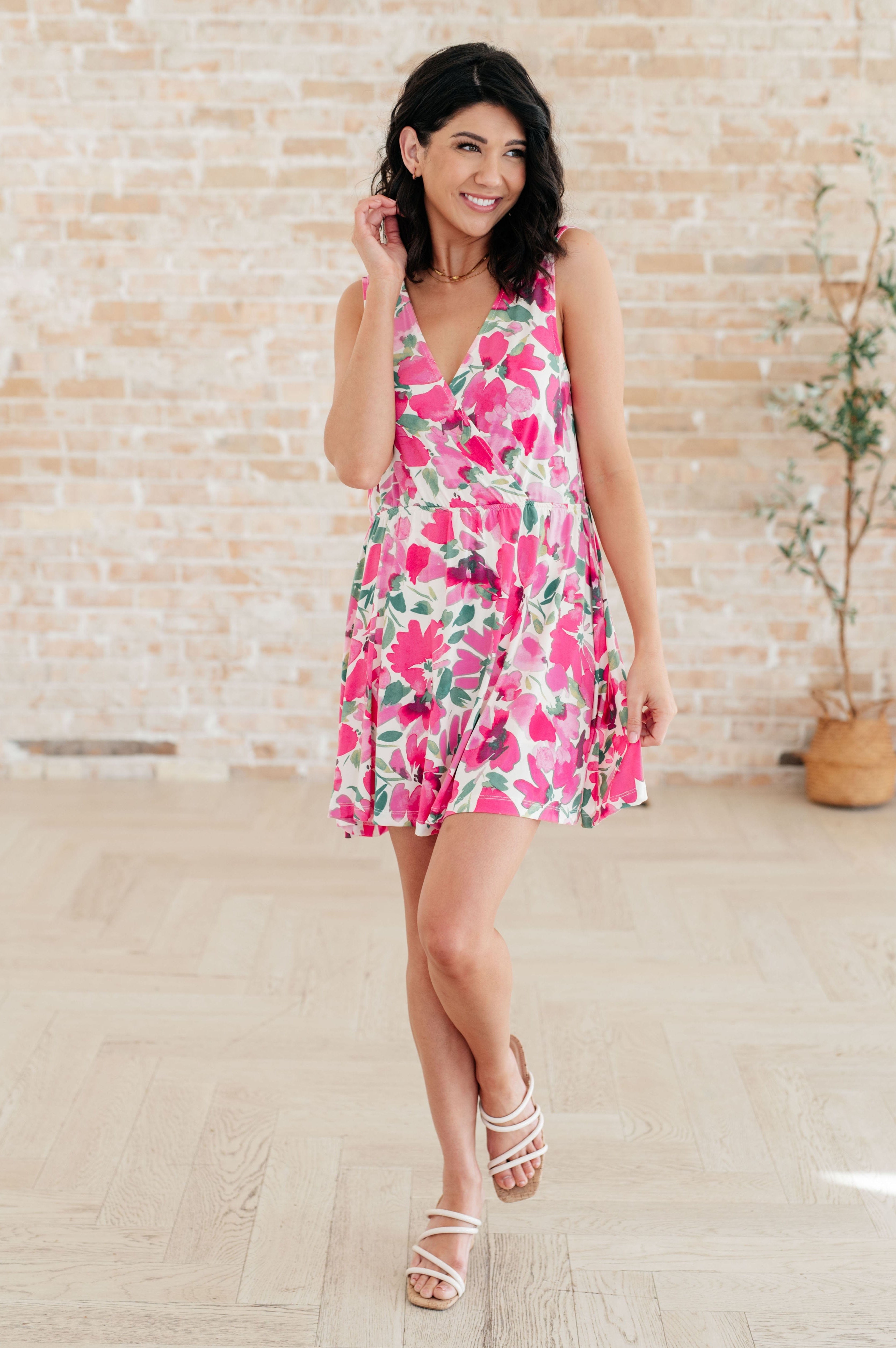The Suns Been Quite Kind V-Neck Dress in Pink-Dresses-Stay Foxy Boutique, Florissant, Missouri