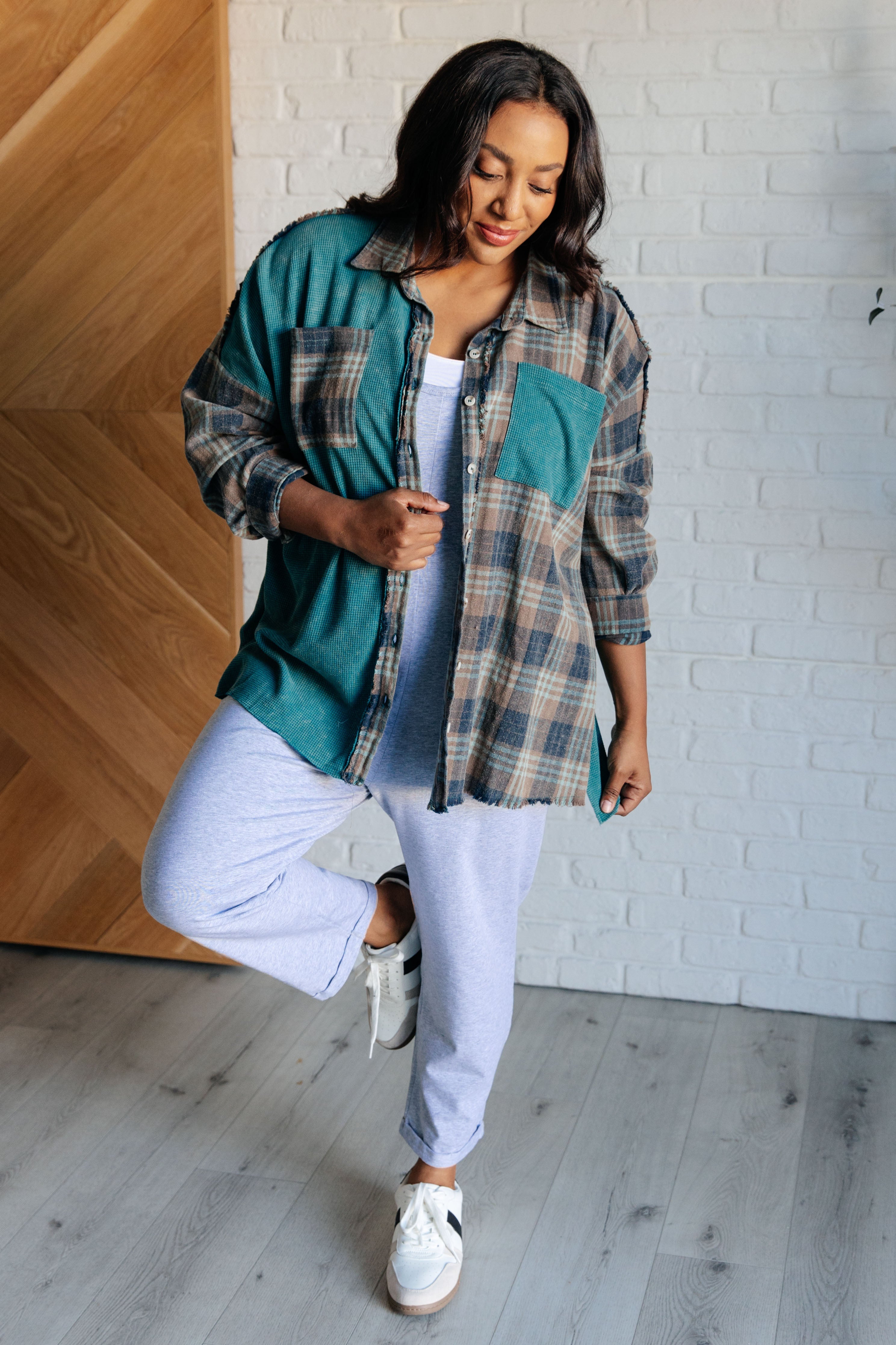 Tied for Time Thermal Plaid Button Up-Tops-Stay Foxy Boutique, Florissant, Missouri
