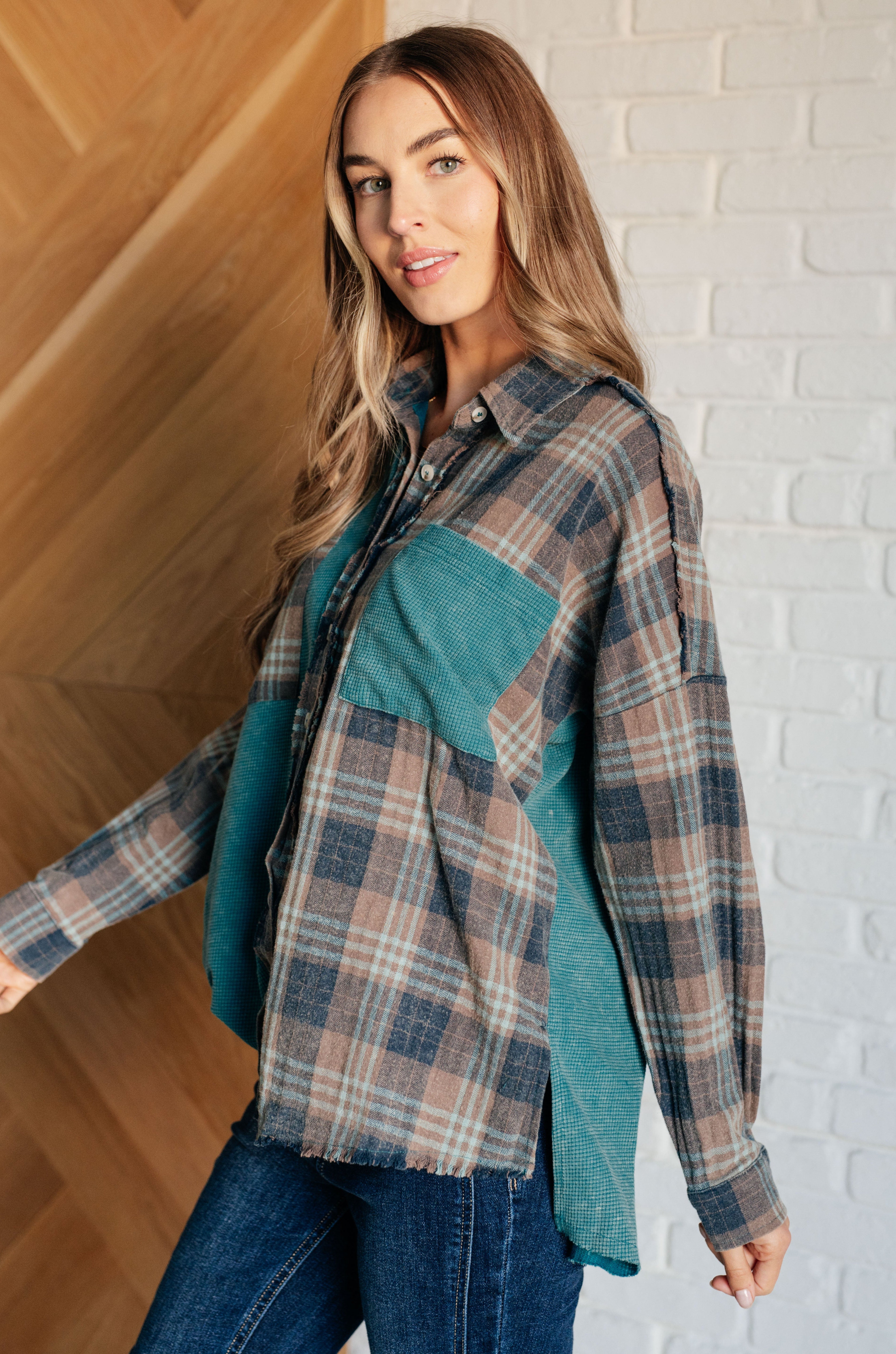 Tied for Time Thermal Plaid Button Up-Tops-Stay Foxy Boutique, Florissant, Missouri