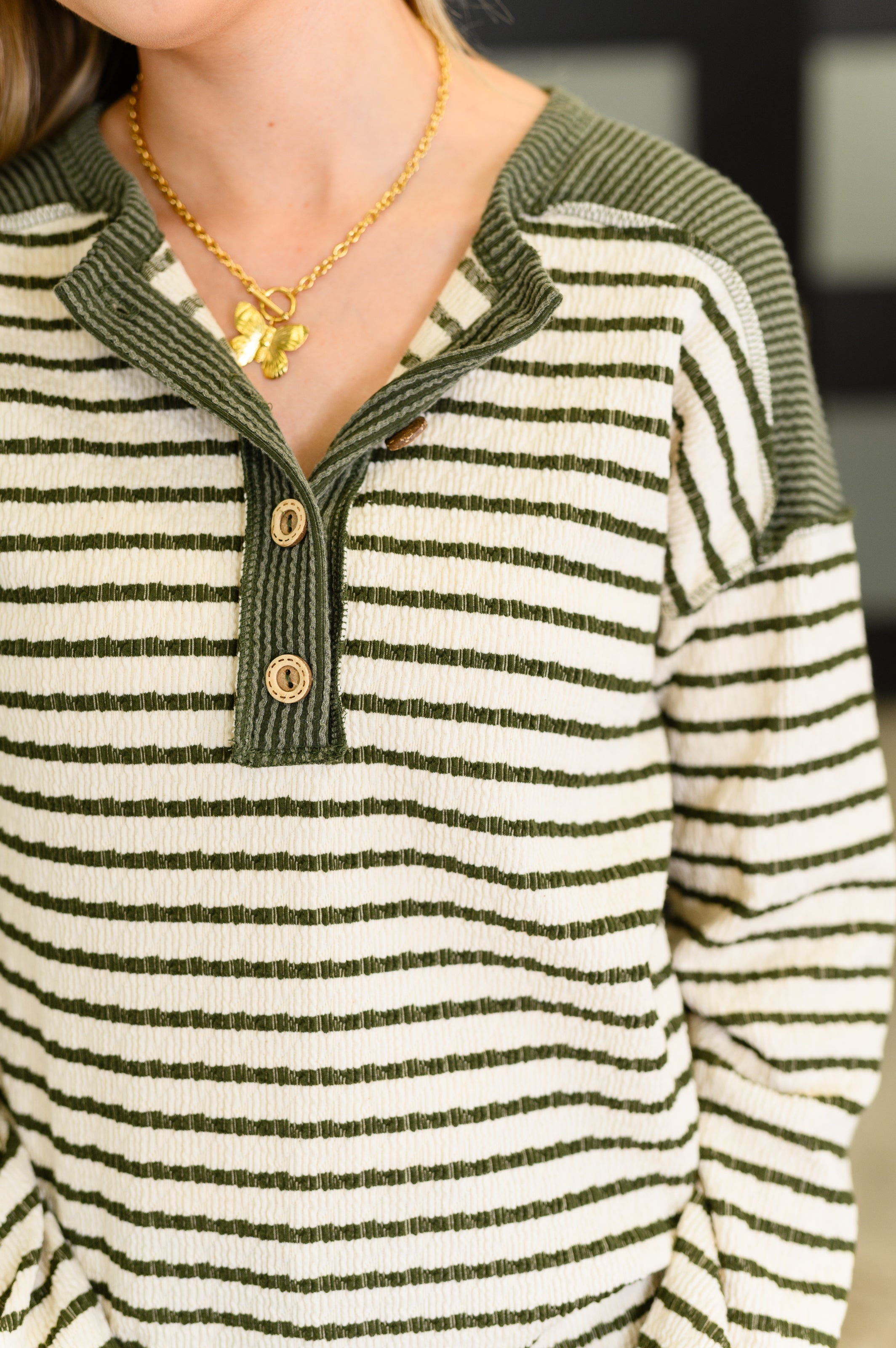 Timeless Lines Contrast Henley Top-Womens-Stay Foxy Boutique, Florissant, Missouri