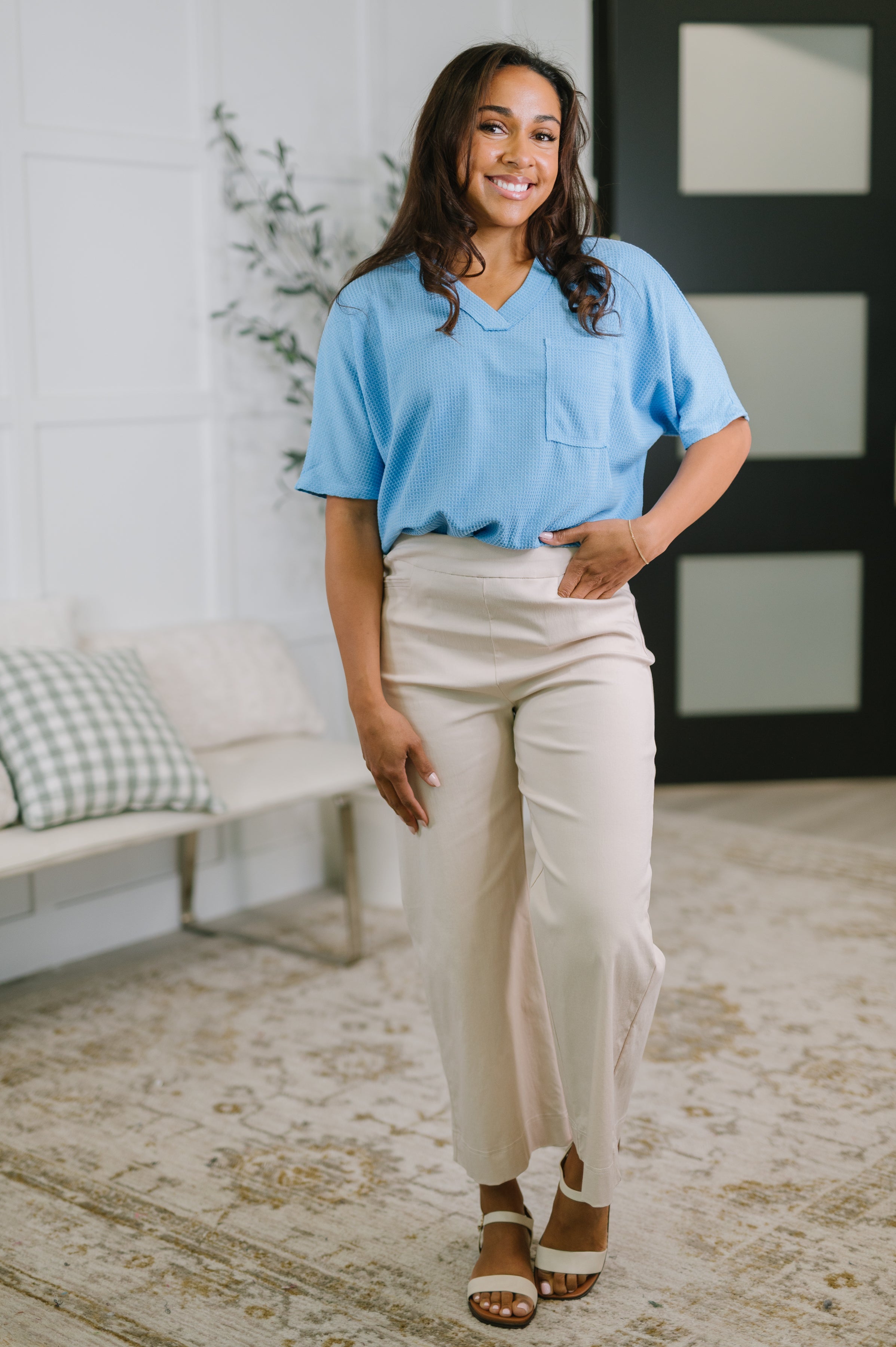 Together We're Unlimited Basic V-Neck Tee in Ocean Blue-Womens-Stay Foxy Boutique, Florissant, Missouri