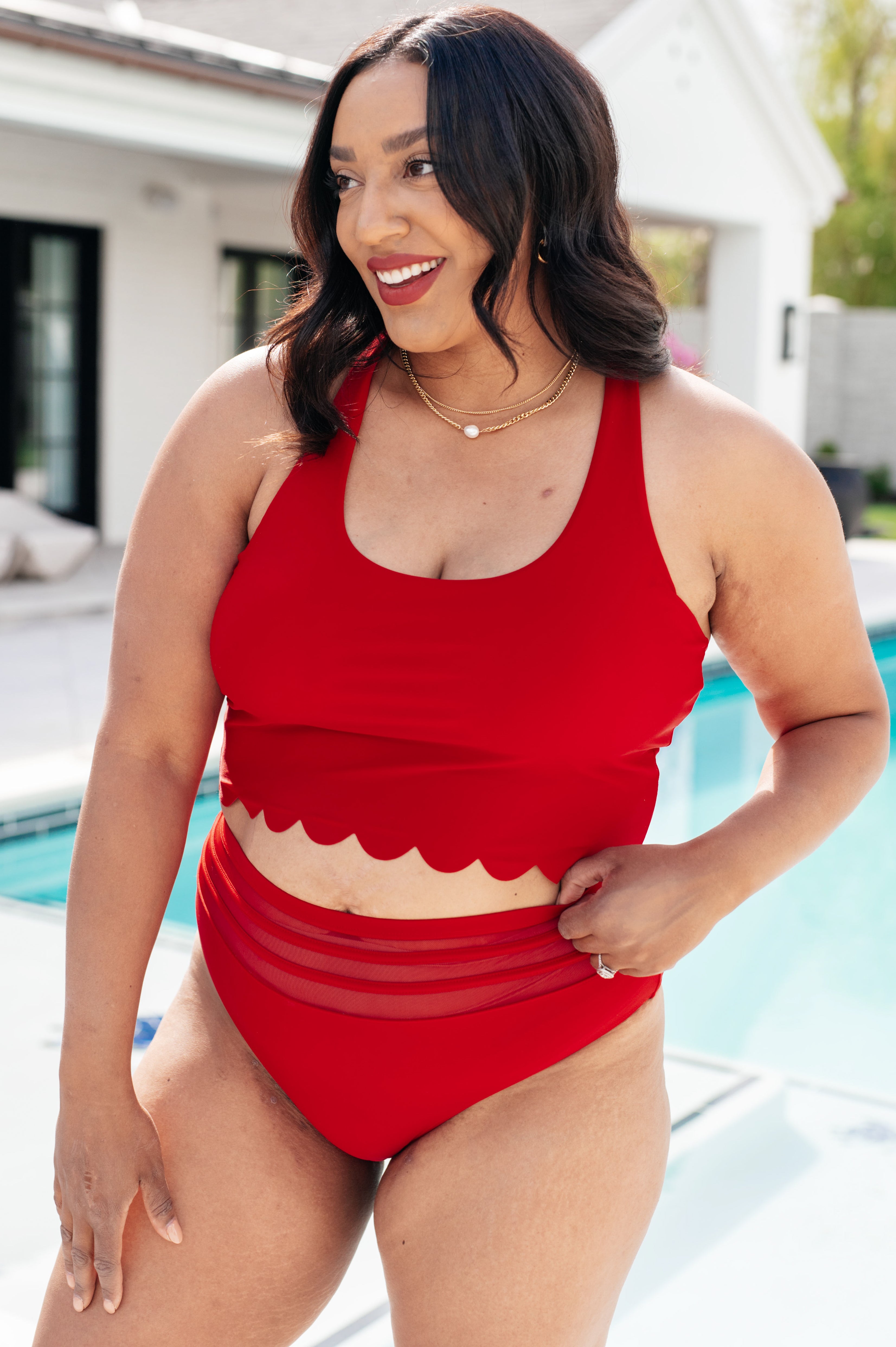 Tonga Scalloped High Waisted Swim Bottoms-Swimwear-Stay Foxy Boutique, Florissant, Missouri