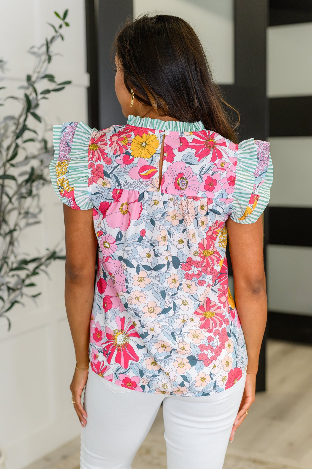 Too Fab to Care Ruffled High Neck Floral Blouse-Womens-Stay Foxy Boutique, Florissant, Missouri