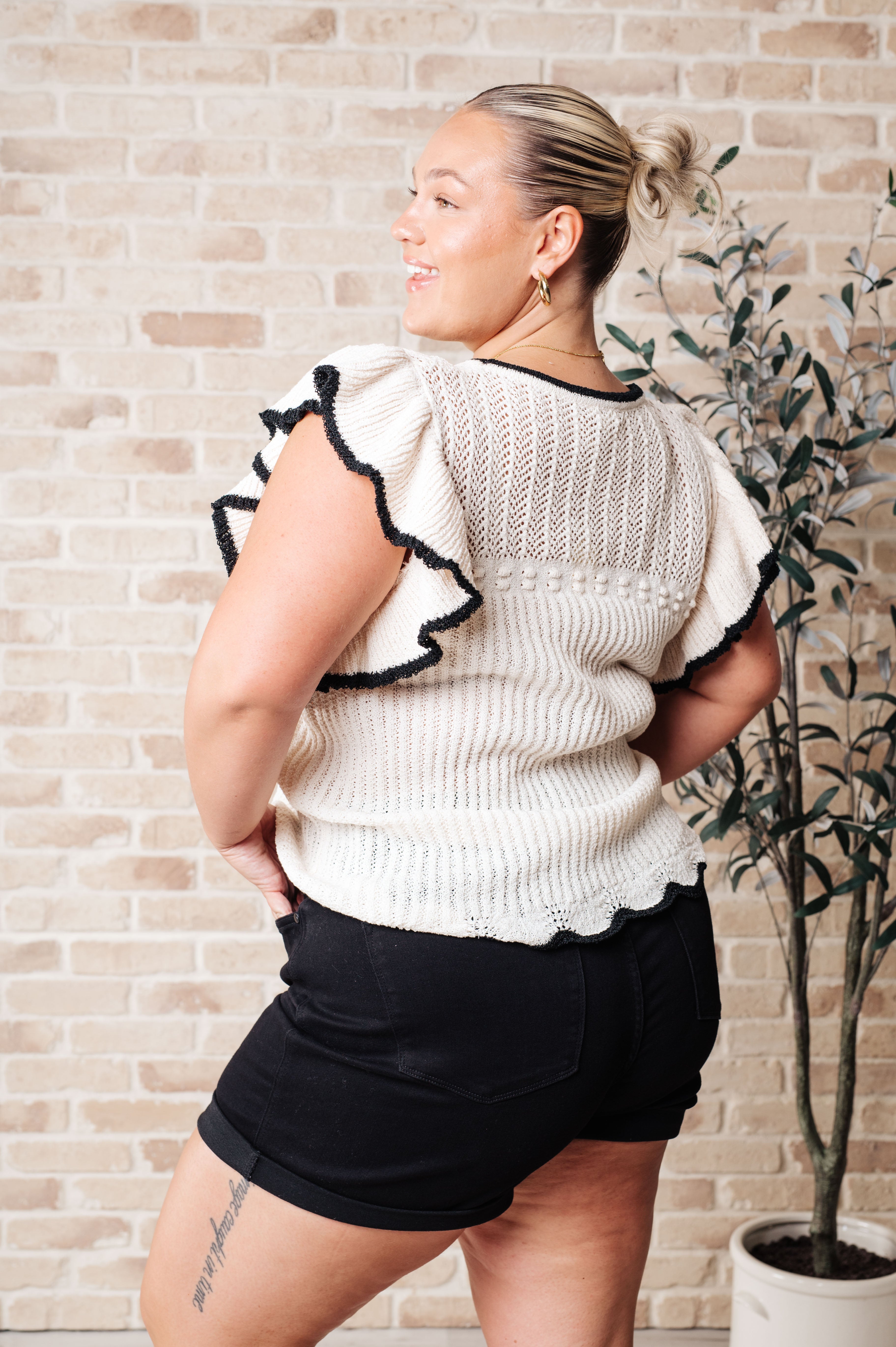 Too Sweet Flutter Sleeve Knit Top-Tops-Stay Foxy Boutique, Florissant, Missouri