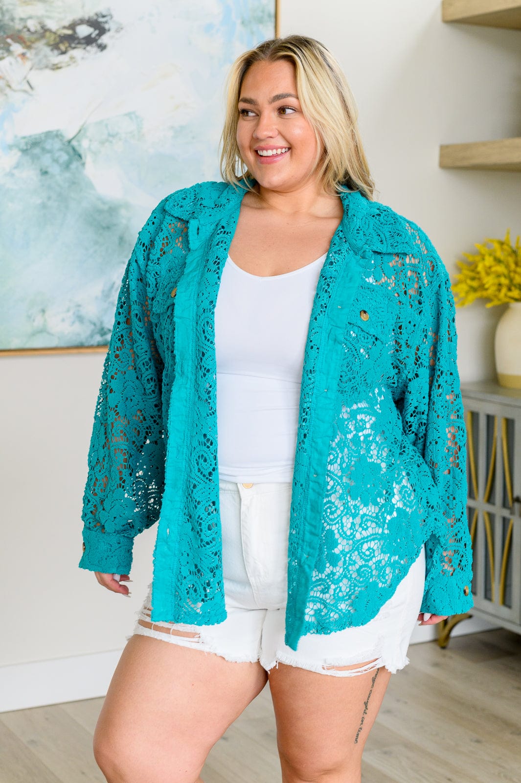 Topped with Lace Button Down-Womens-Stay Foxy Boutique, Florissant, Missouri