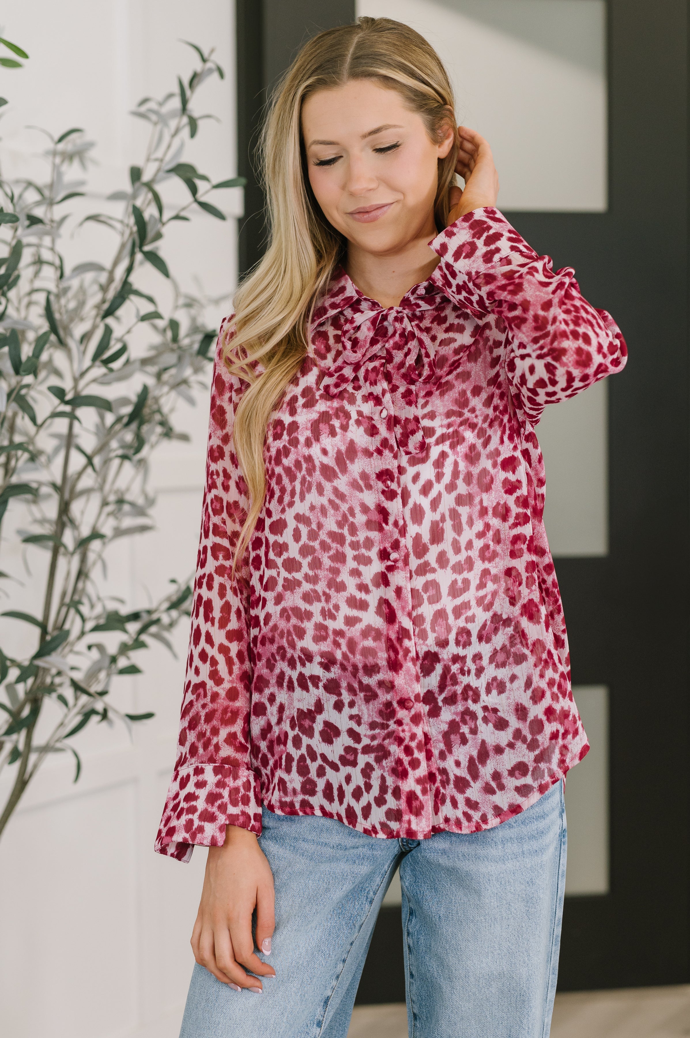 Totally Not Dramatic Leopard Print Button Down in Hot Pink-Womens-Stay Foxy Boutique, Florissant, Missouri