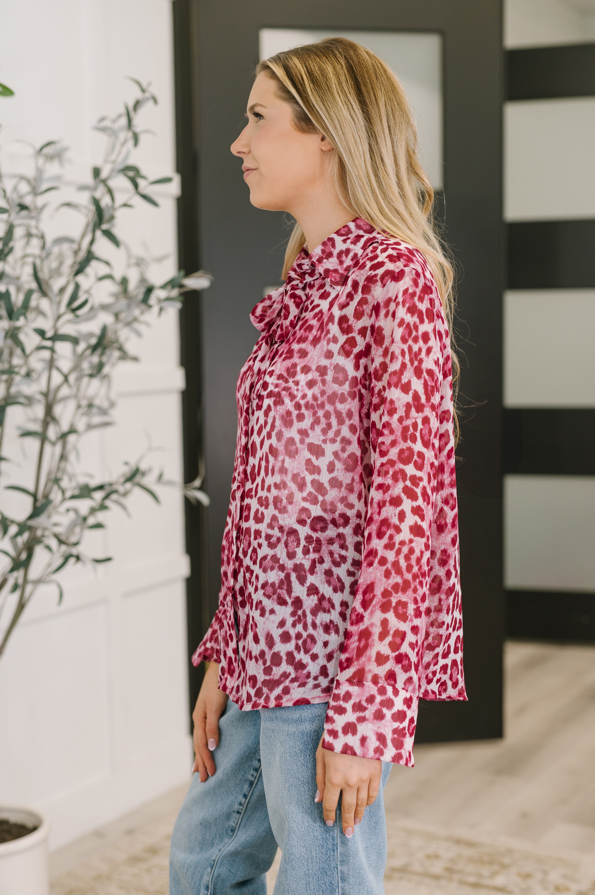 Totally Not Dramatic Leopard Print Button Down in Hot Pink-Womens-Stay Foxy Boutique, Florissant, Missouri