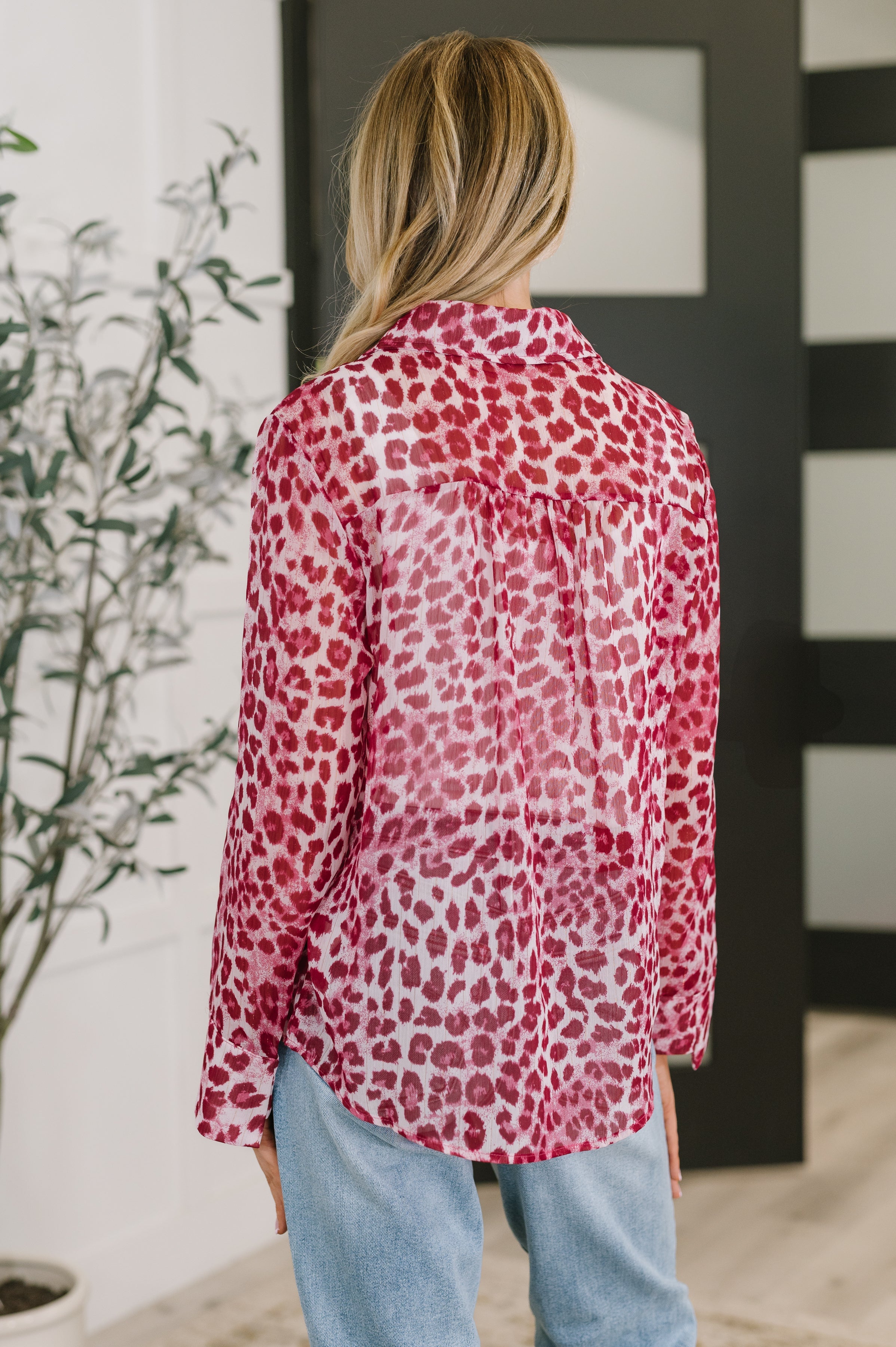 Totally Not Dramatic Leopard Print Button Down in Hot Pink-Womens-Stay Foxy Boutique, Florissant, Missouri