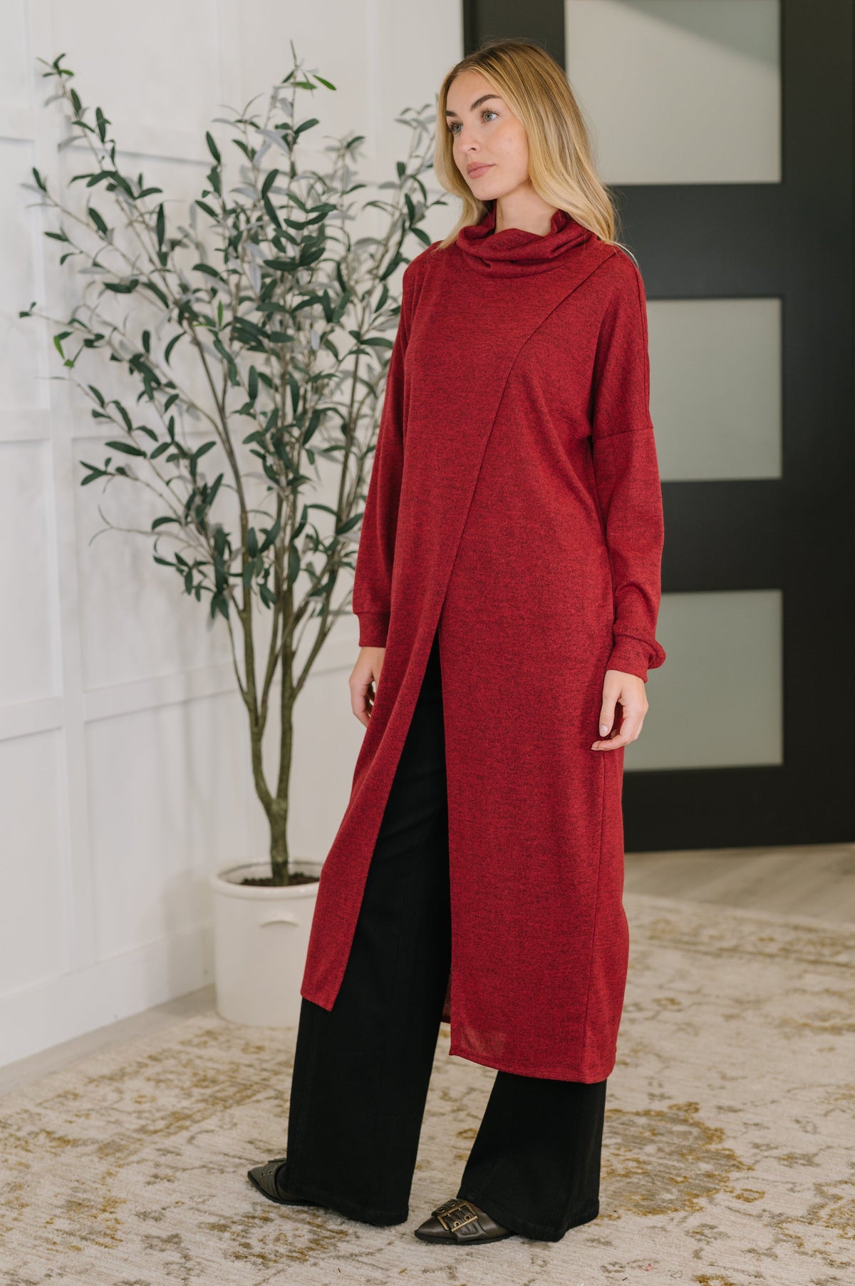 Travel City Scape Turtle Neck Tunic in Wine-Womens-Stay Foxy Boutique, Florissant, Missouri