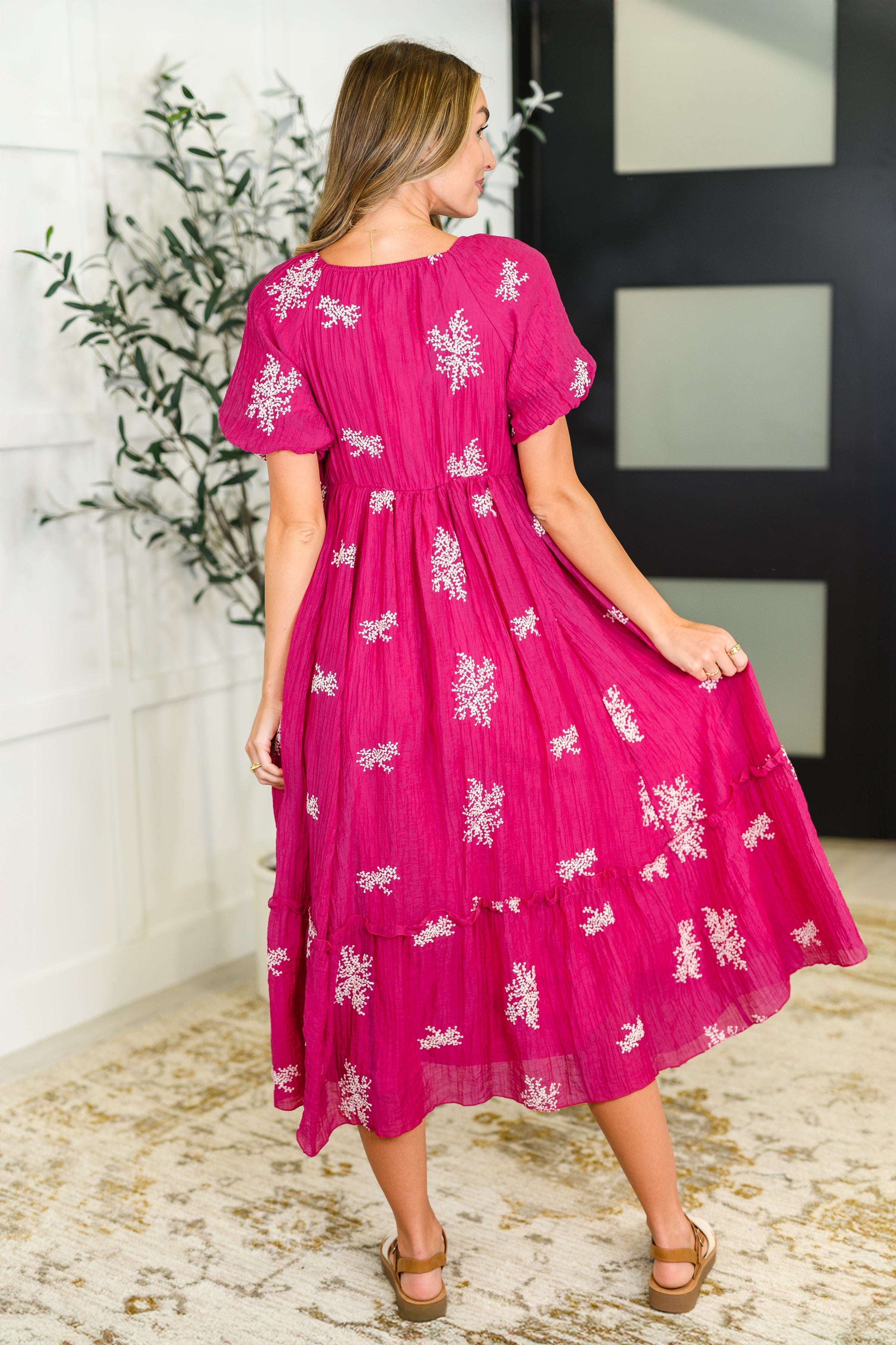 Twirl in Bloom Square Neck Dress in Hot Pink-Womens-Stay Foxy Boutique, Florissant, Missouri