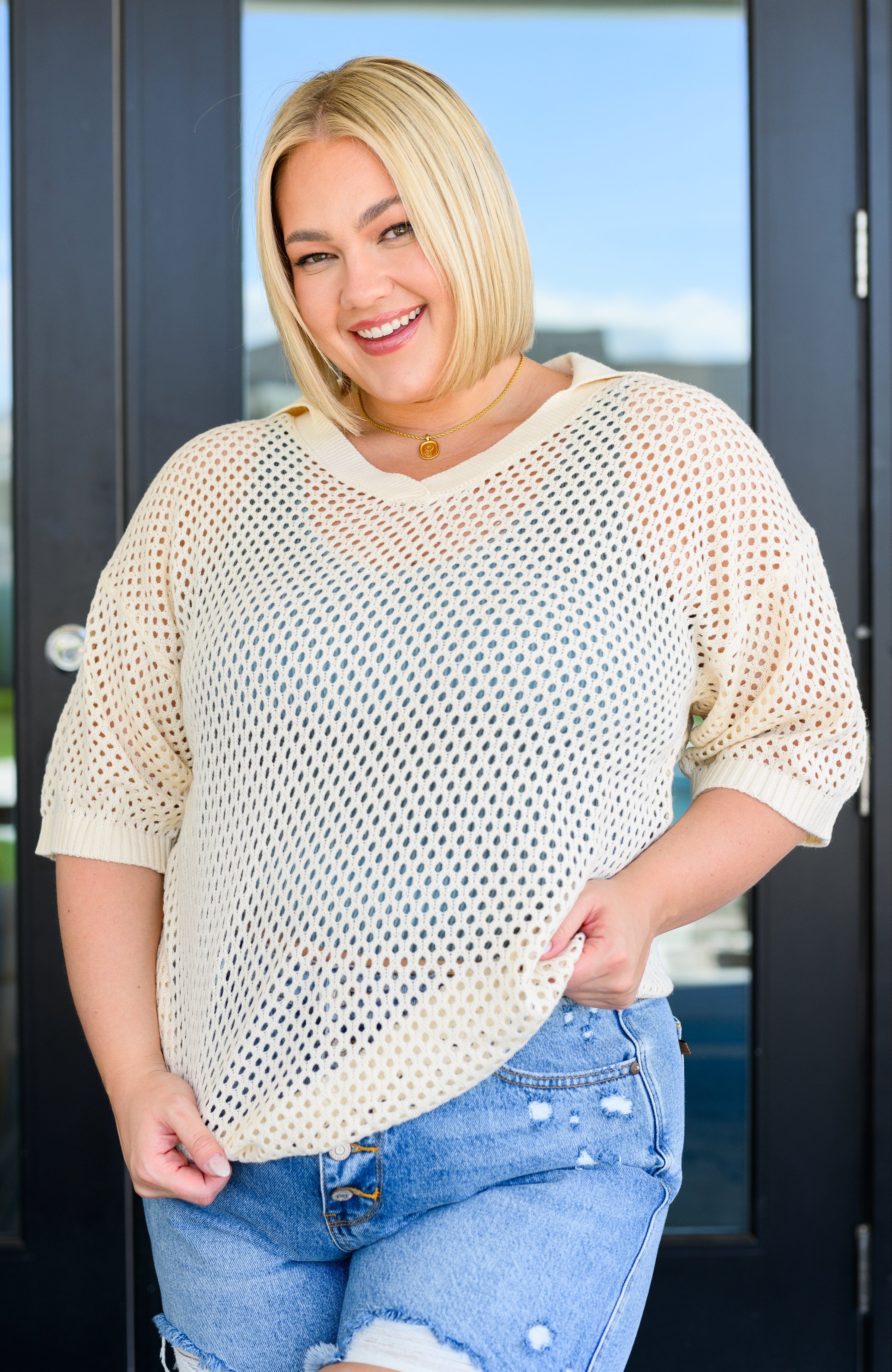 Under The Boardwalk Fishnet Collared Top-Tops-Stay Foxy Boutique, Florissant, Missouri