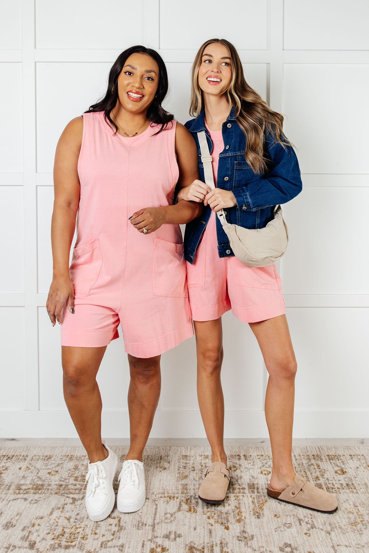 Up and Running Mineral Wash Romper in Coral Pink-Jumpsuits & Rompers-Stay Foxy Boutique, Florissant, Missouri