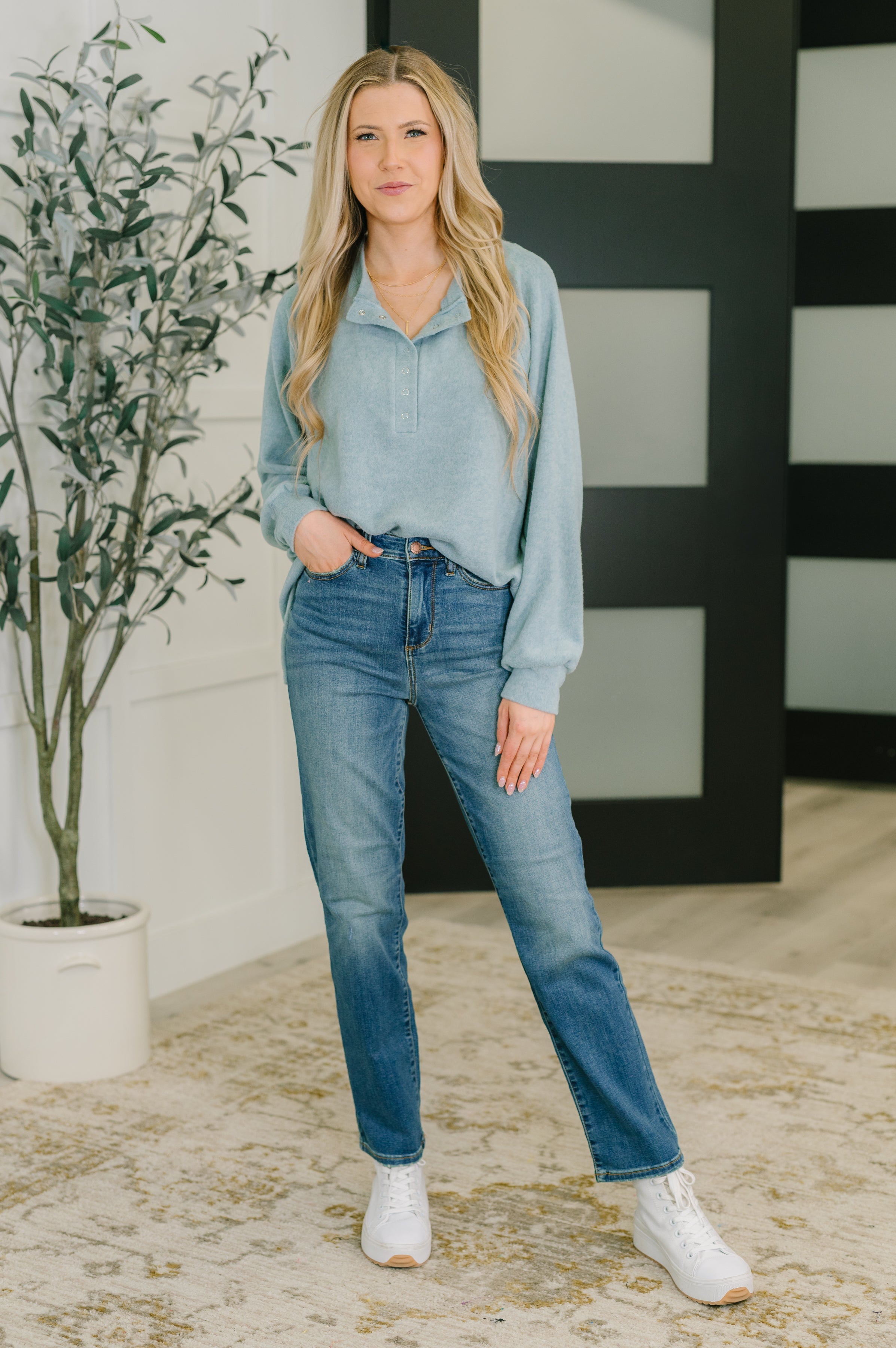 Urban Flux Scooped Hi-Low Long Pullover in Blue Grey-Womens-Stay Foxy Boutique, Florissant, Missouri