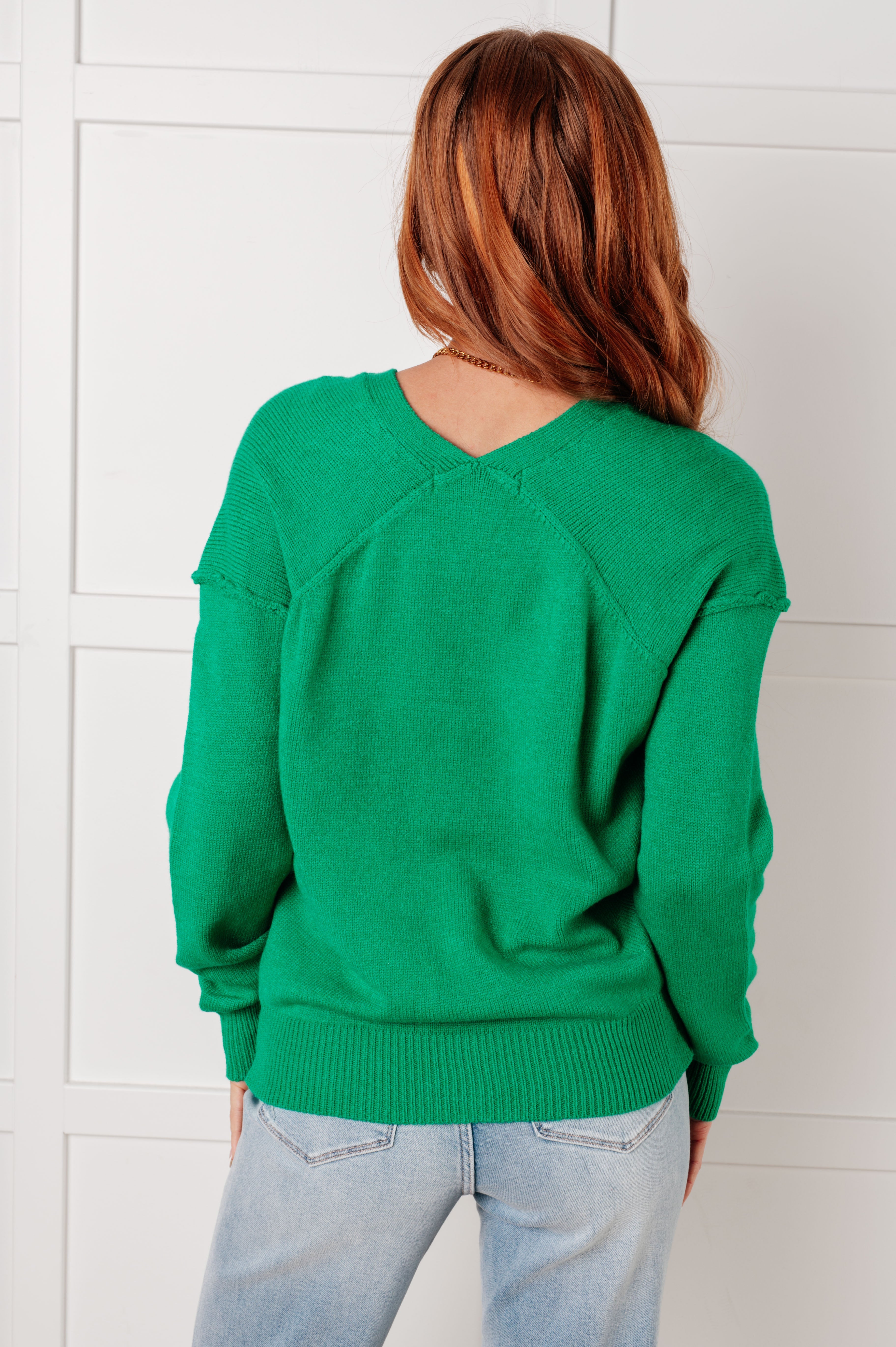Very Understandable V-Neck Sweater in Green-Tops-Stay Foxy Boutique, Florissant, Missouri