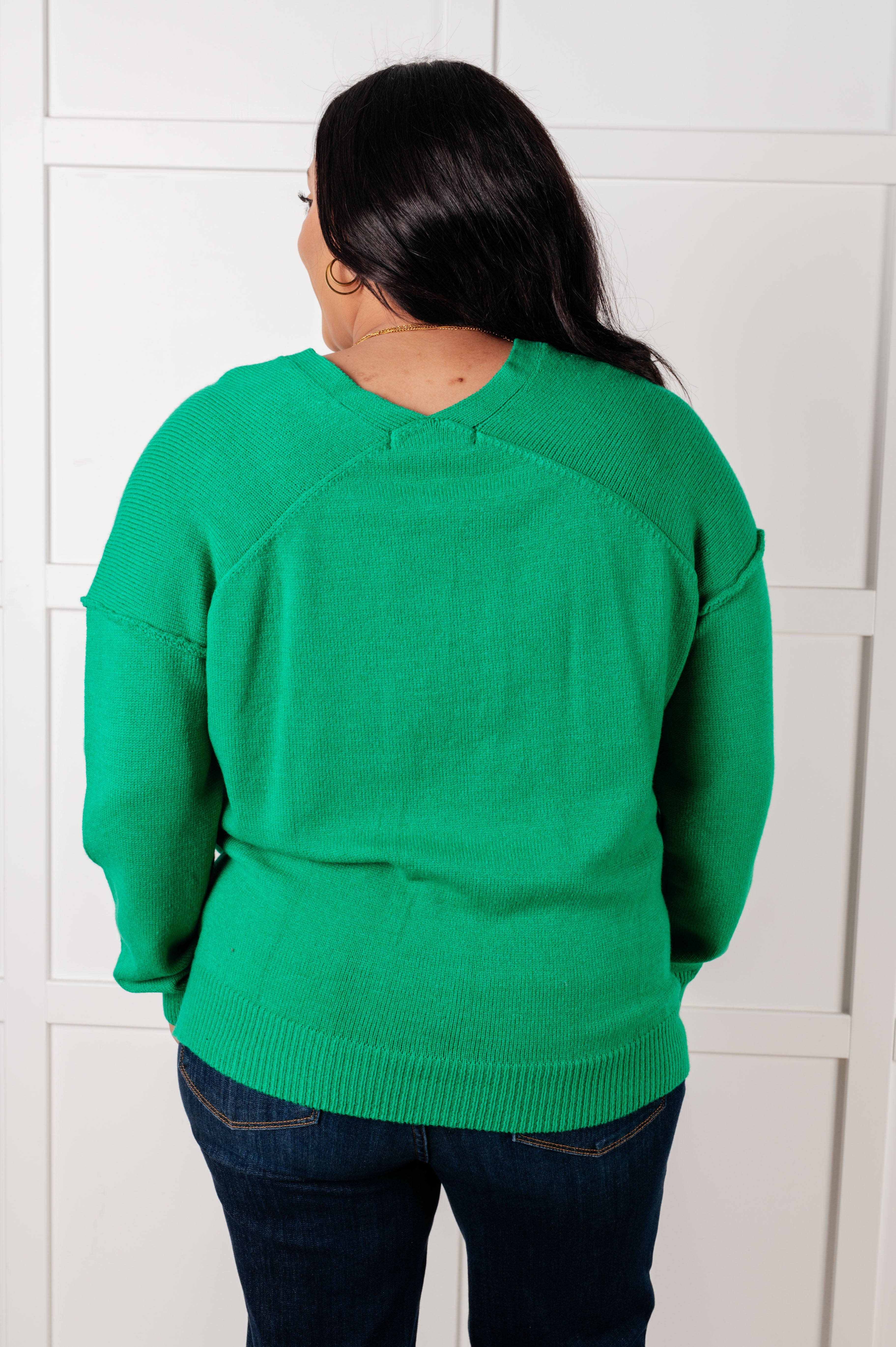 Very Understandable V-Neck Sweater in Green-Tops-Stay Foxy Boutique, Florissant, Missouri