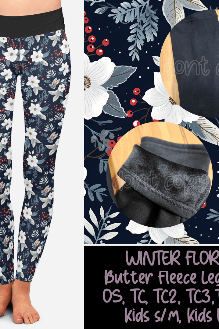 WINTER FLORAL - BUTTER FLEECE LINED LEGGINGS-Leggings-Stay Foxy Boutique, Florissant, Missouri