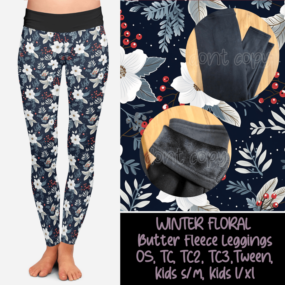 WINTER FLORAL - BUTTER FLEECE LINED LEGGINGS-Leggings-Stay Foxy Boutique, Florissant, Missouri
