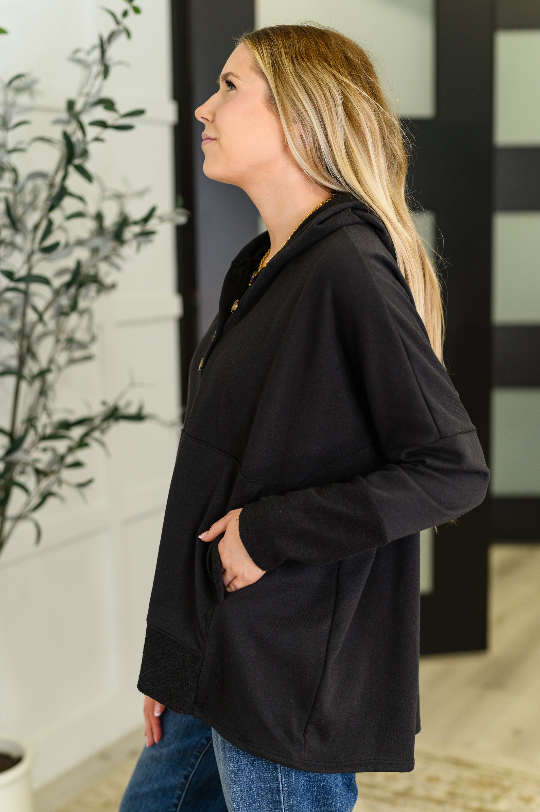 Warm Intentions Henley Pullover in Black-Womens-Stay Foxy Boutique, Florissant, Missouri