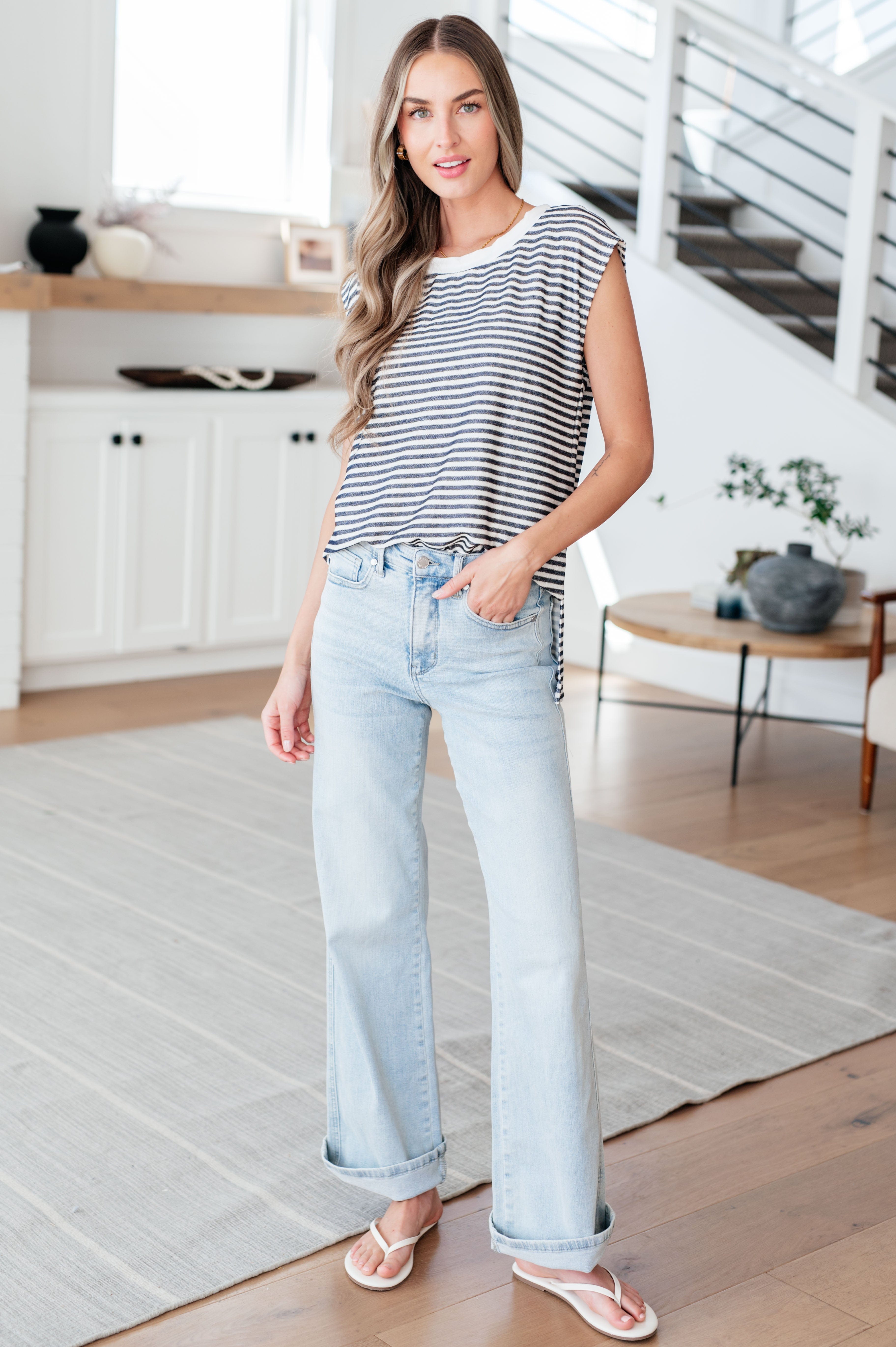 What's Going On Striped Sleeveless Top-Tops-Stay Foxy Boutique, Florissant, Missouri