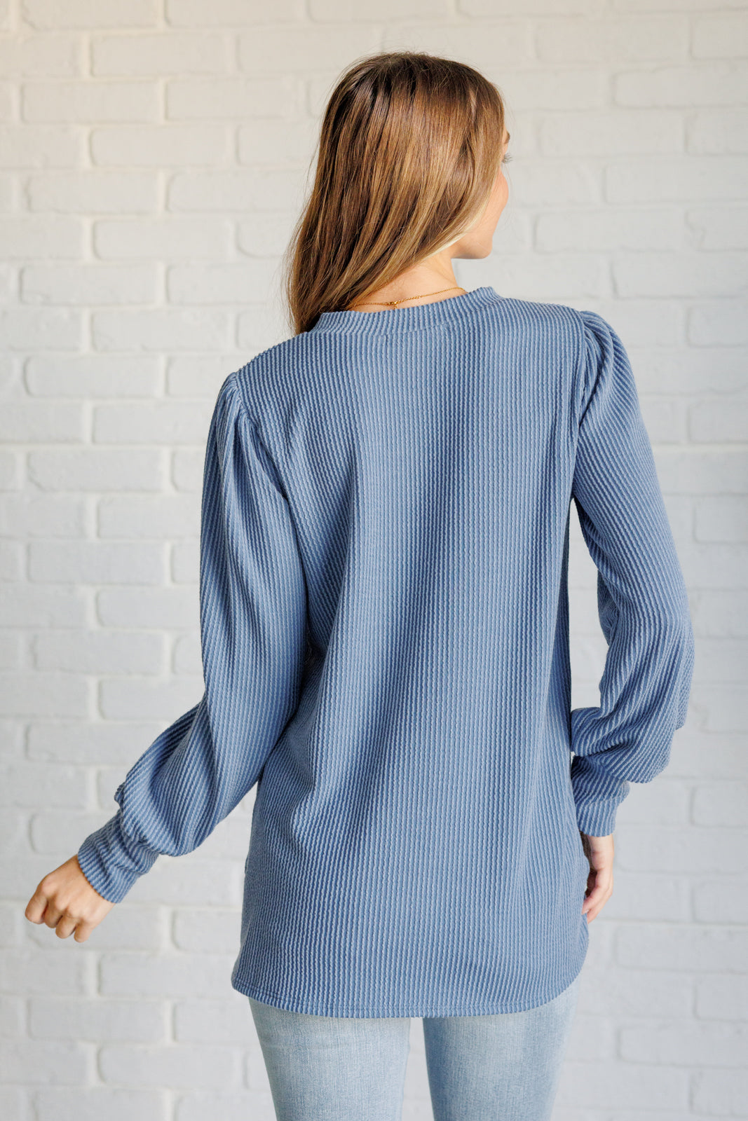 When the Sun Goes Down Mineral Wash Ribbed Knit Top in Vintage Denim-Tops-Stay Foxy Boutique, Florissant, Missouri