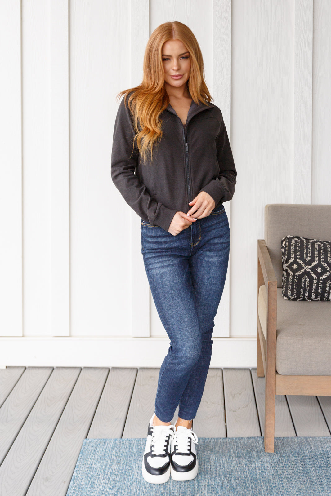 Where Are You Zip Up Jacket in Black-Layers-Stay Foxy Boutique, Florissant, Missouri