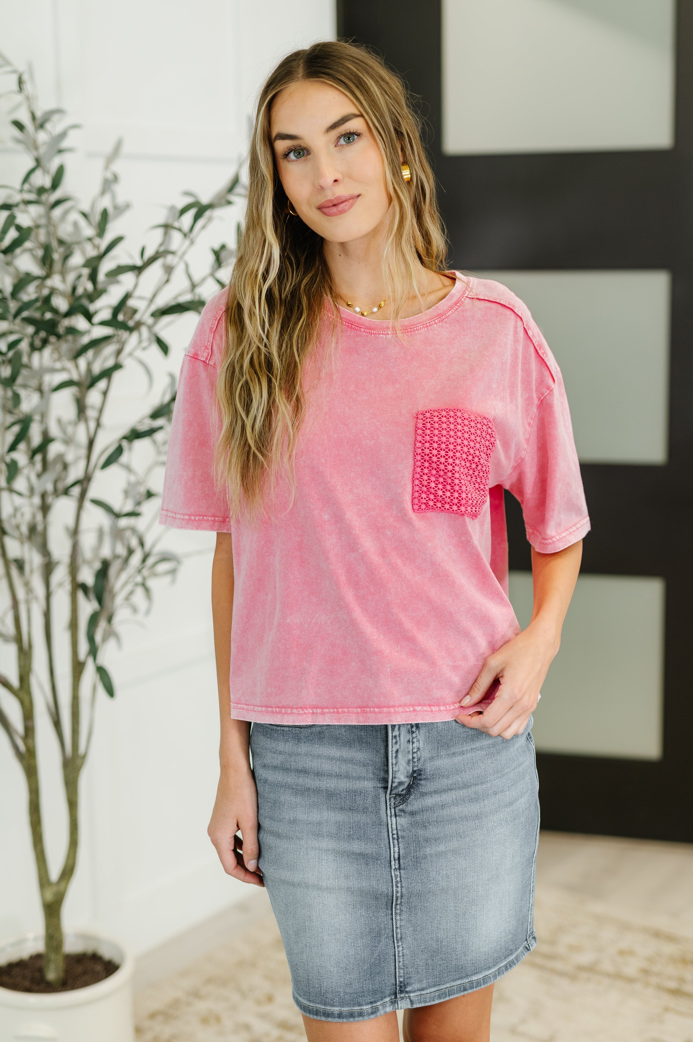 Who's That Girl Crochet Pocket T-Shirt-Womens-Stay Foxy Boutique, Florissant, Missouri
